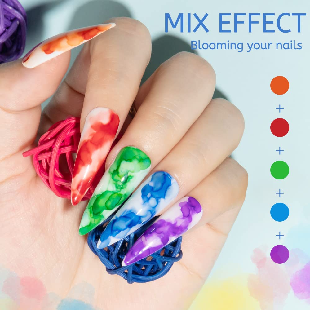 Mizhse 12Pcs Marble Nail Polish, Blooming Gel Marble Ink For Nails Gold Blue Purple Nail Ink Watercolor Magic Blossom Gel Nail P