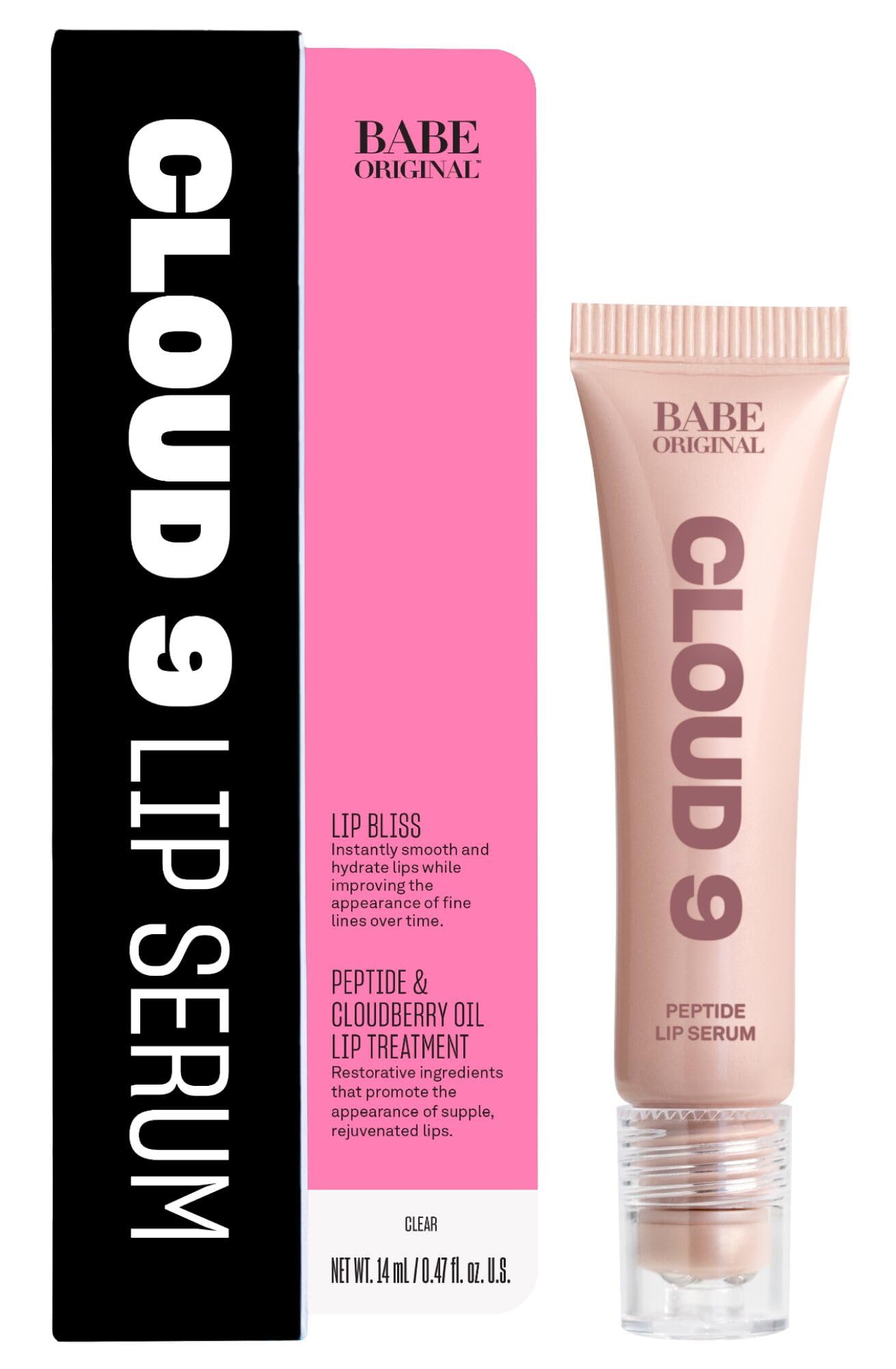 BABE ORIGINAL Cloud 9 Peptide Lip Serum | Daily Lip Treatment with Cloudberry Oil, Mushroom Extracts, Hyaluronic Acid for Drynes