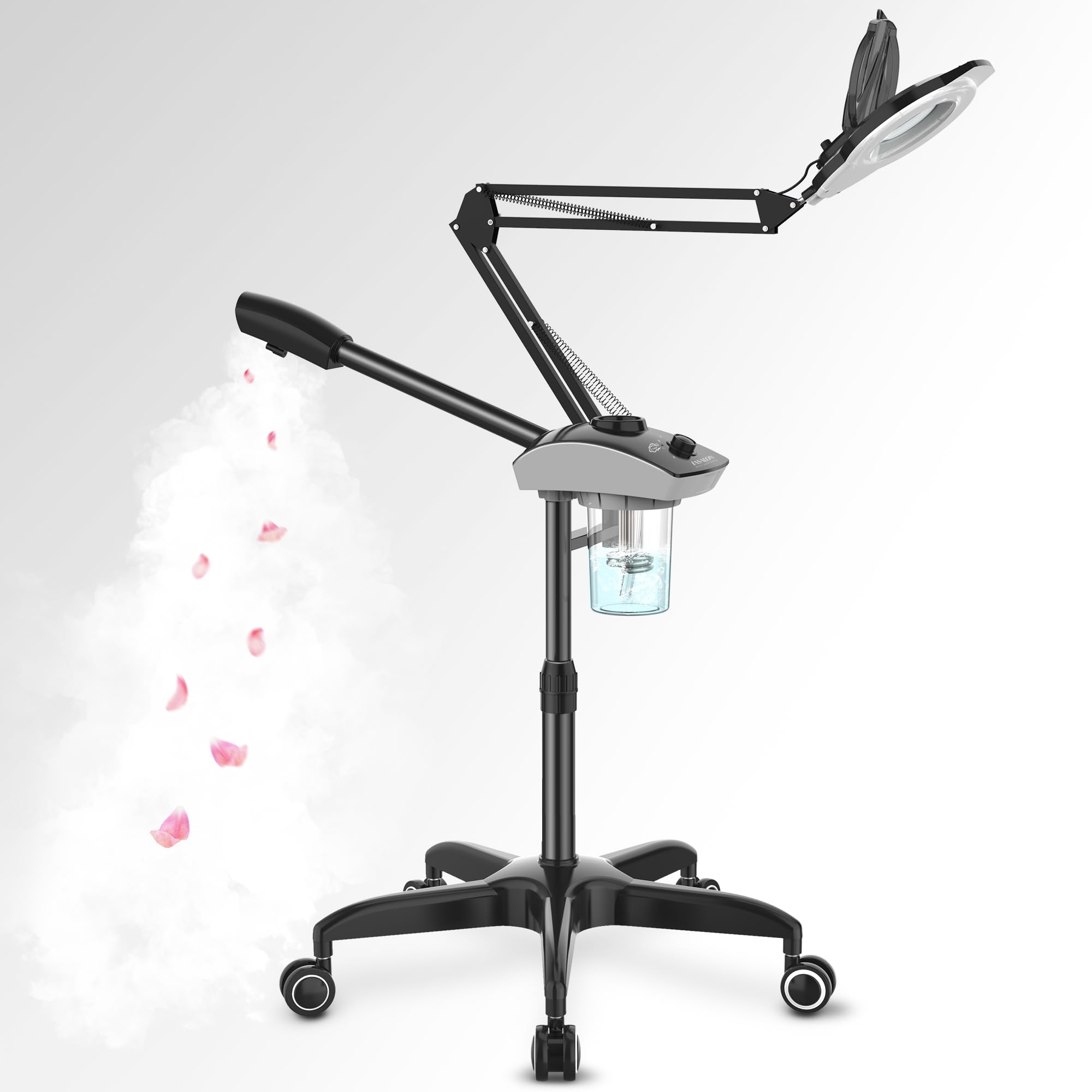 TASALON Professional Facial Steamer with 5X Magnifying Lamp, 2-in-1 Esthetician Steamer on Wheels with Ozone and Hot Mist, Ionic