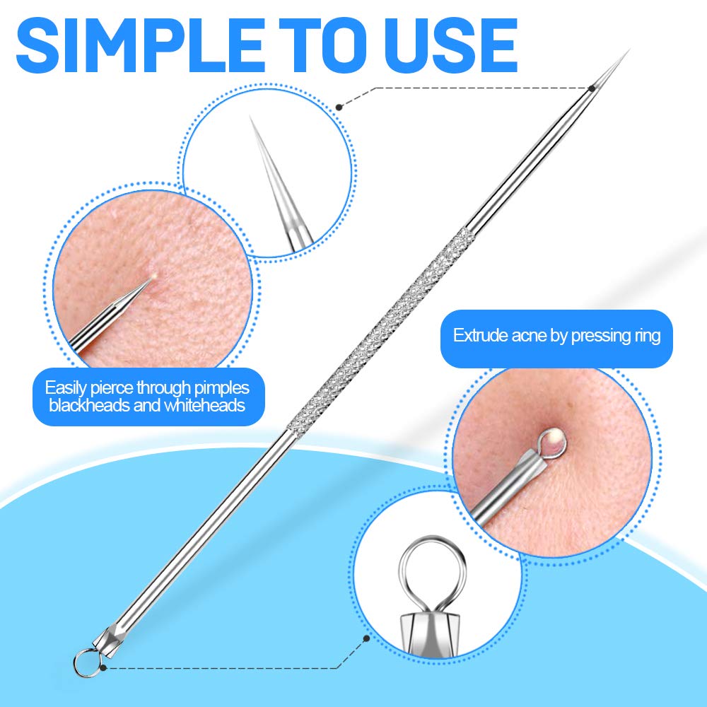 Teenitor Pimple Extractor Acne Treatment Surgical Grade Blackhead Comedone Removal 2-In-1 Popper Tool For Face Nose