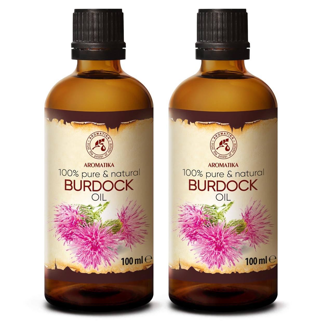 AROMATIKA Burdock Root Oil set 2 x 3.4 Fl Oz - 6.8 Fl Oz - 100% Pure & Natural - Arctium Lappa for Hair & Scalp - Carrier Oil fo
