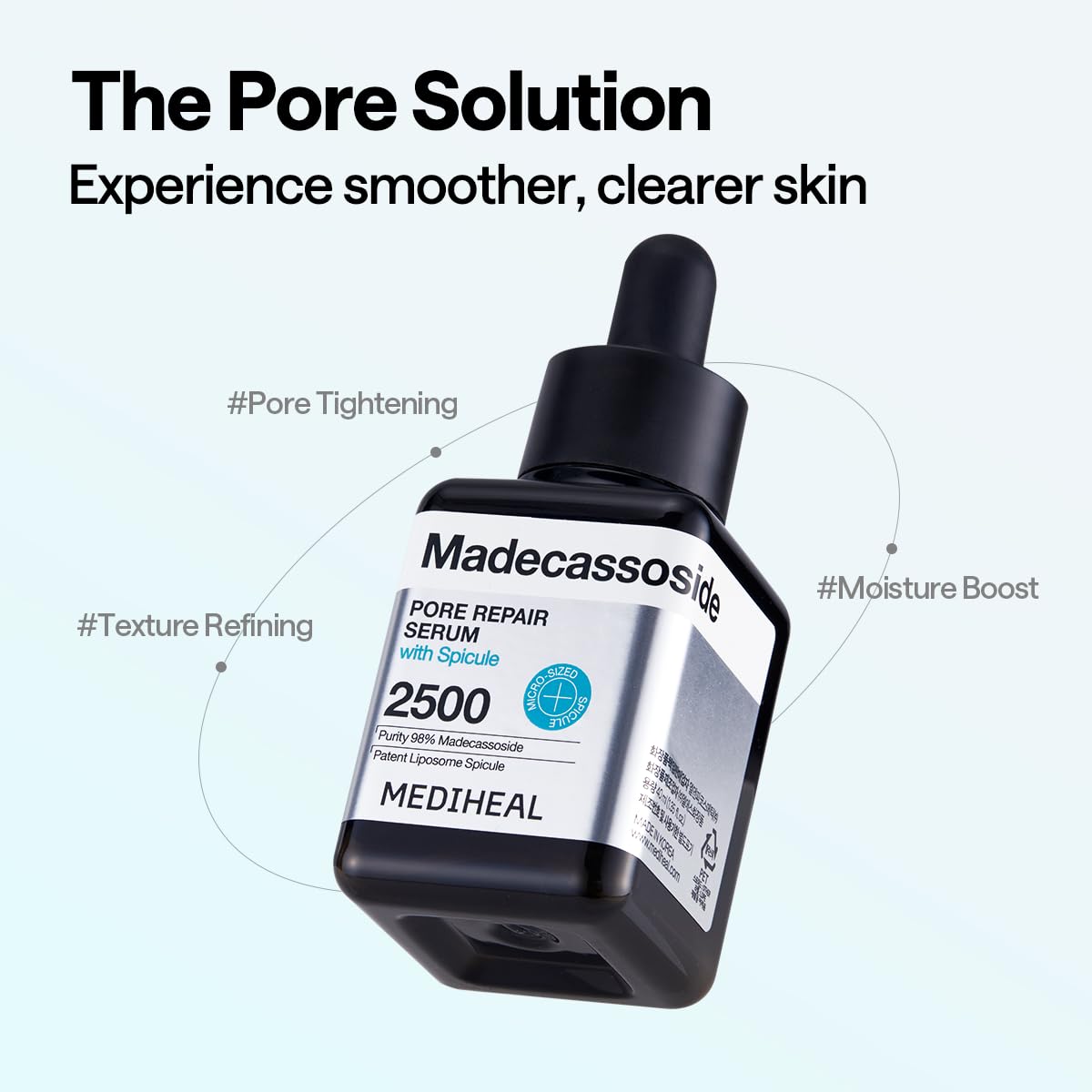 Mediheal Madecassoside Pore Repair Serum 1.35 fl.oz | 2,500 ppm Liposome Spicule & 98.5% Purity Madecassoside Included | Improve