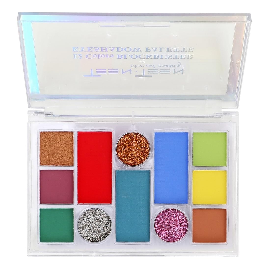 Teen Teen Block Buster 12-Color Eyeshadow Palette | Glitter, Matte & Shimmer Finish | Multicolor Eye Makeup Kit, Shade 01, 16G
