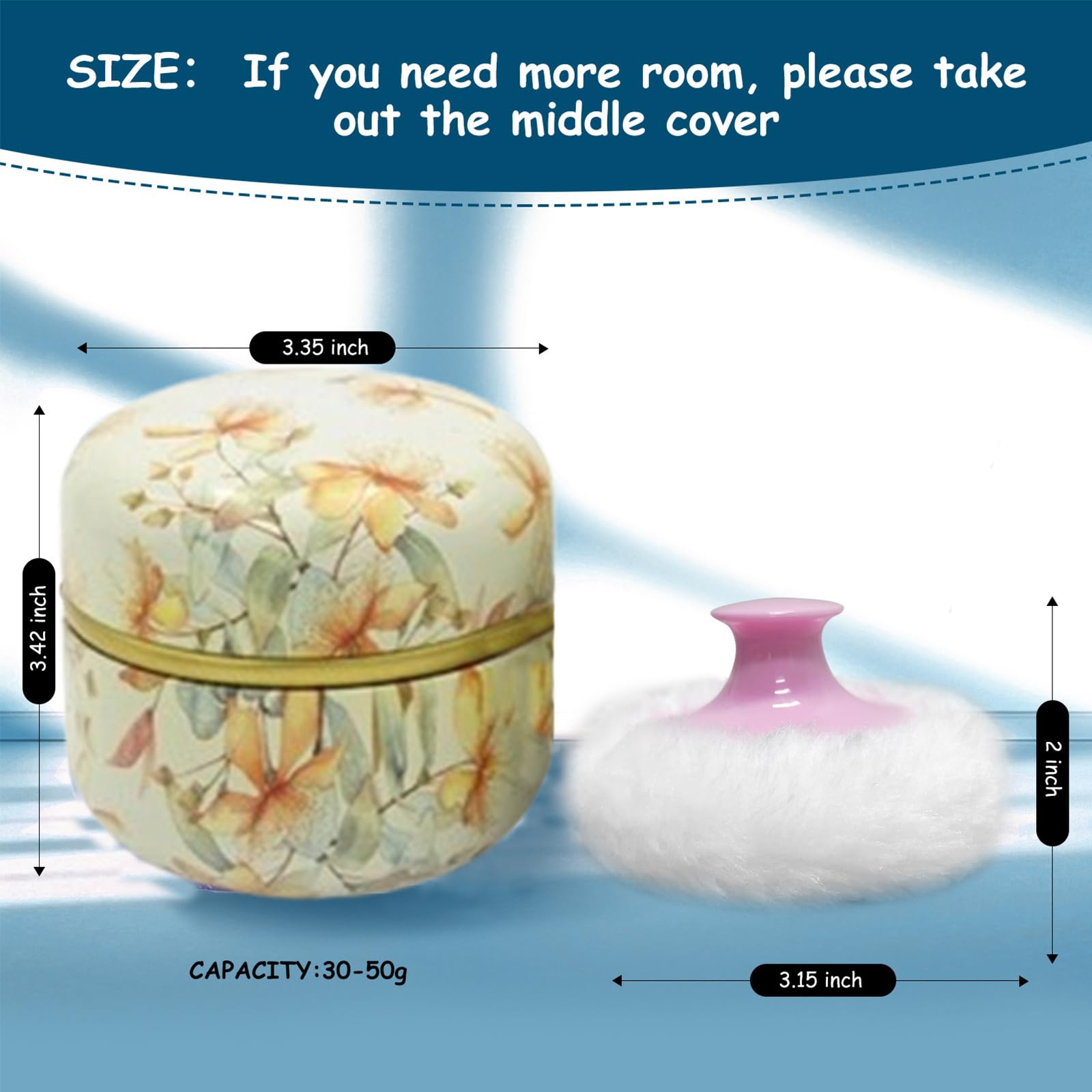 Qopoto Body Powder Puff And Container For Dusting Powder, Women Powder Puff And Powder Case For Bath And Travel (Yellow Flower)