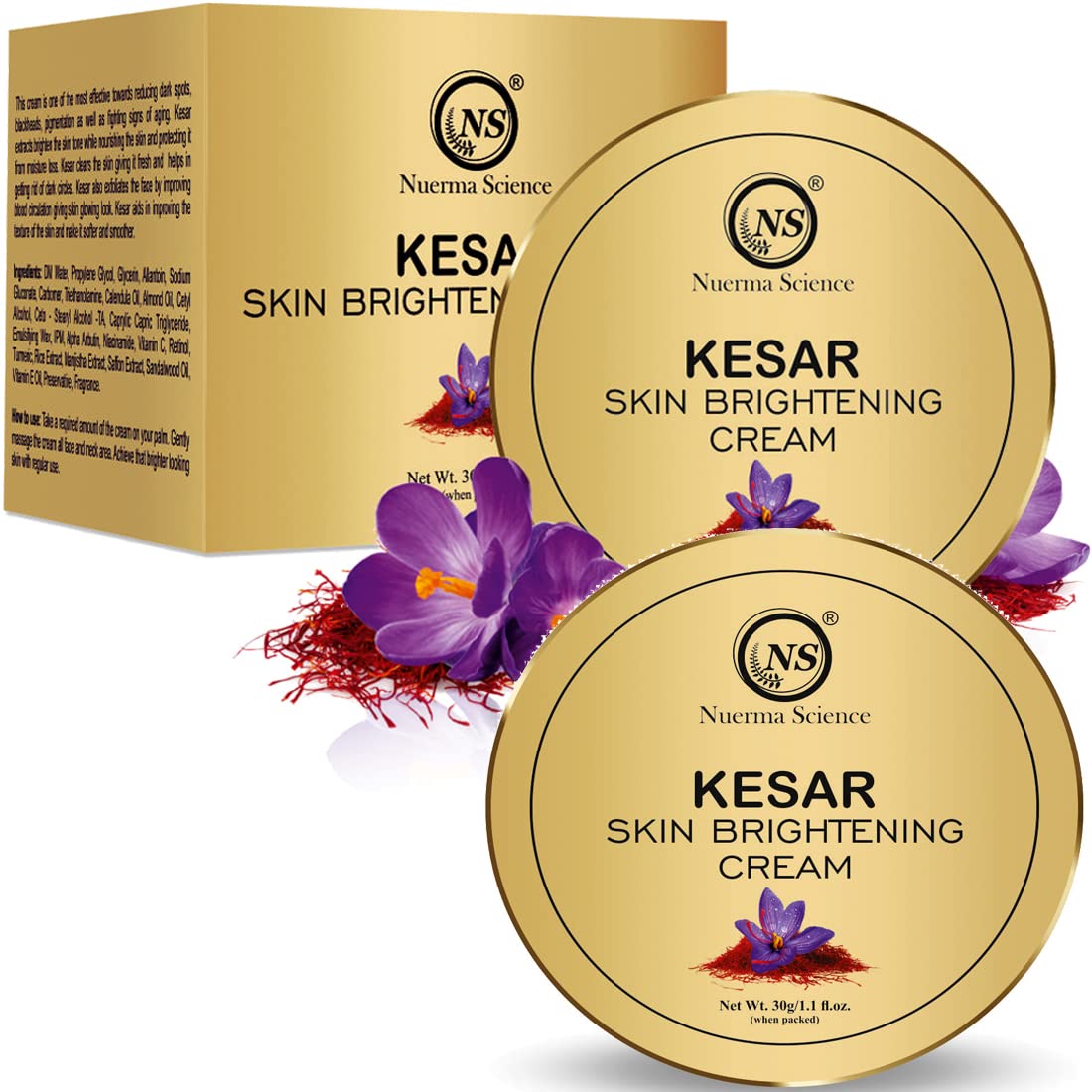 Nuerma Science Kesar (Saffron) Skin Soothing Cream For Clear Spots & Soft Brightening Skin Tone (30 Gm Each, Pack Of 2) 60 Gm
