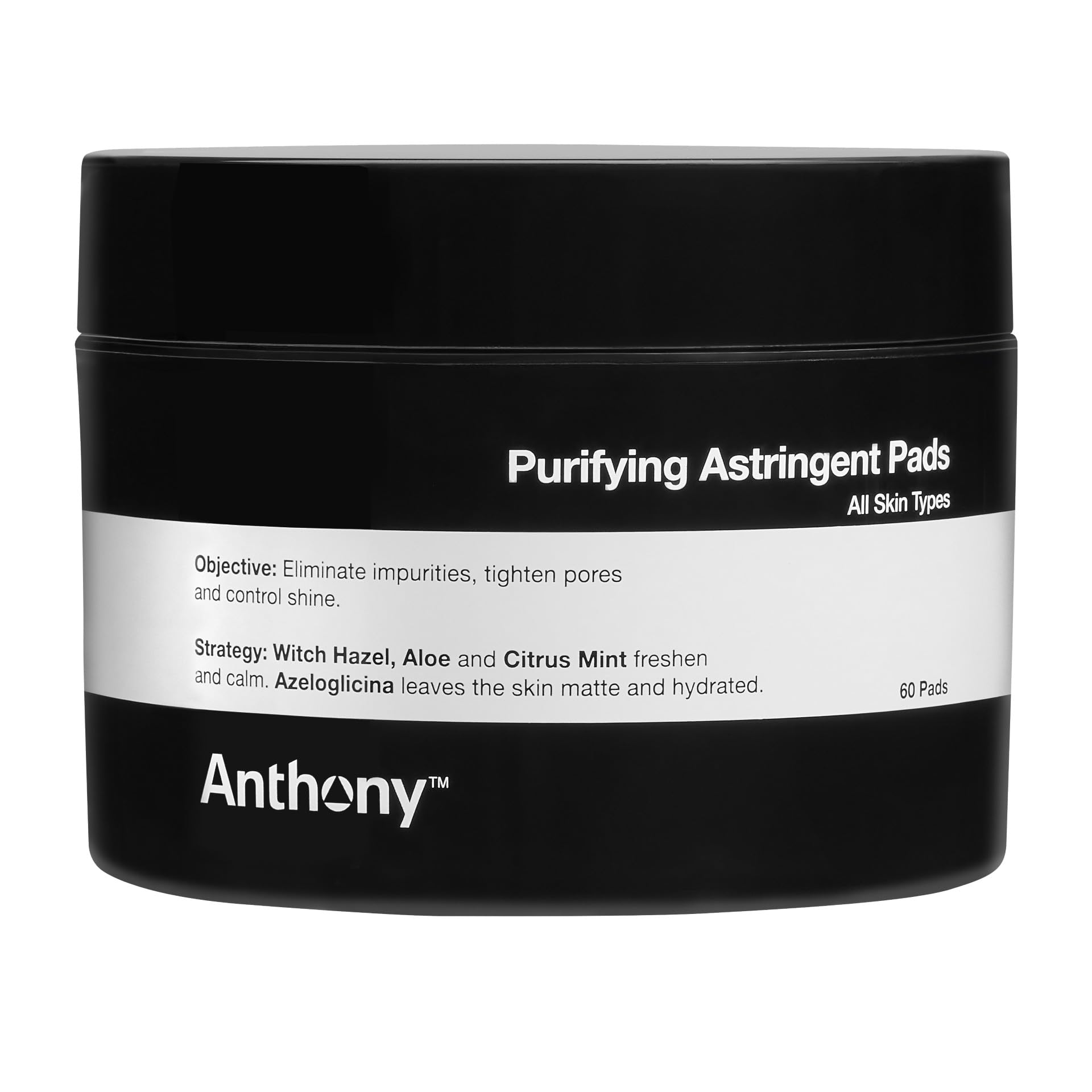 Anthony Witch Hazel Pads Pore Cleaner: 60 Count, Purifying Astringent Cleansing Toner Pads - Aloe Vera, and Citrus Mint, Elimina
