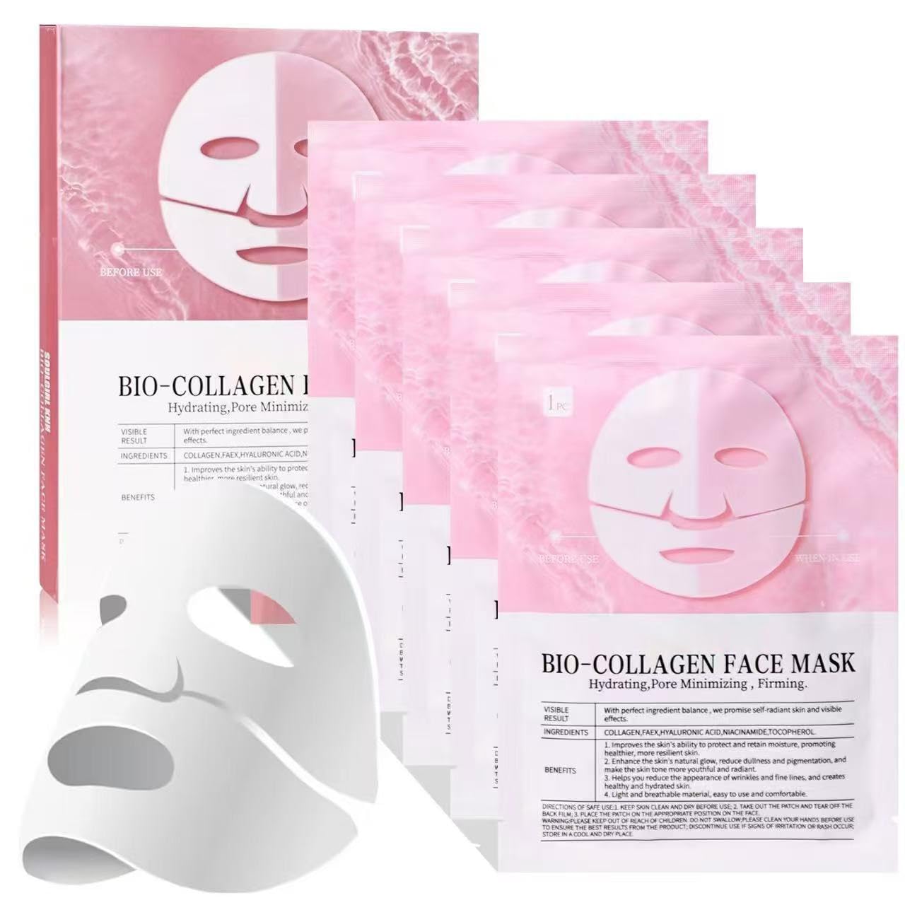 5 Pack Bio Collagen Face Masks Overnight Collagen Mask Deep Collagen AntiWrinkle Mask Deep Hydrating Face Masks Skincare, Hydro