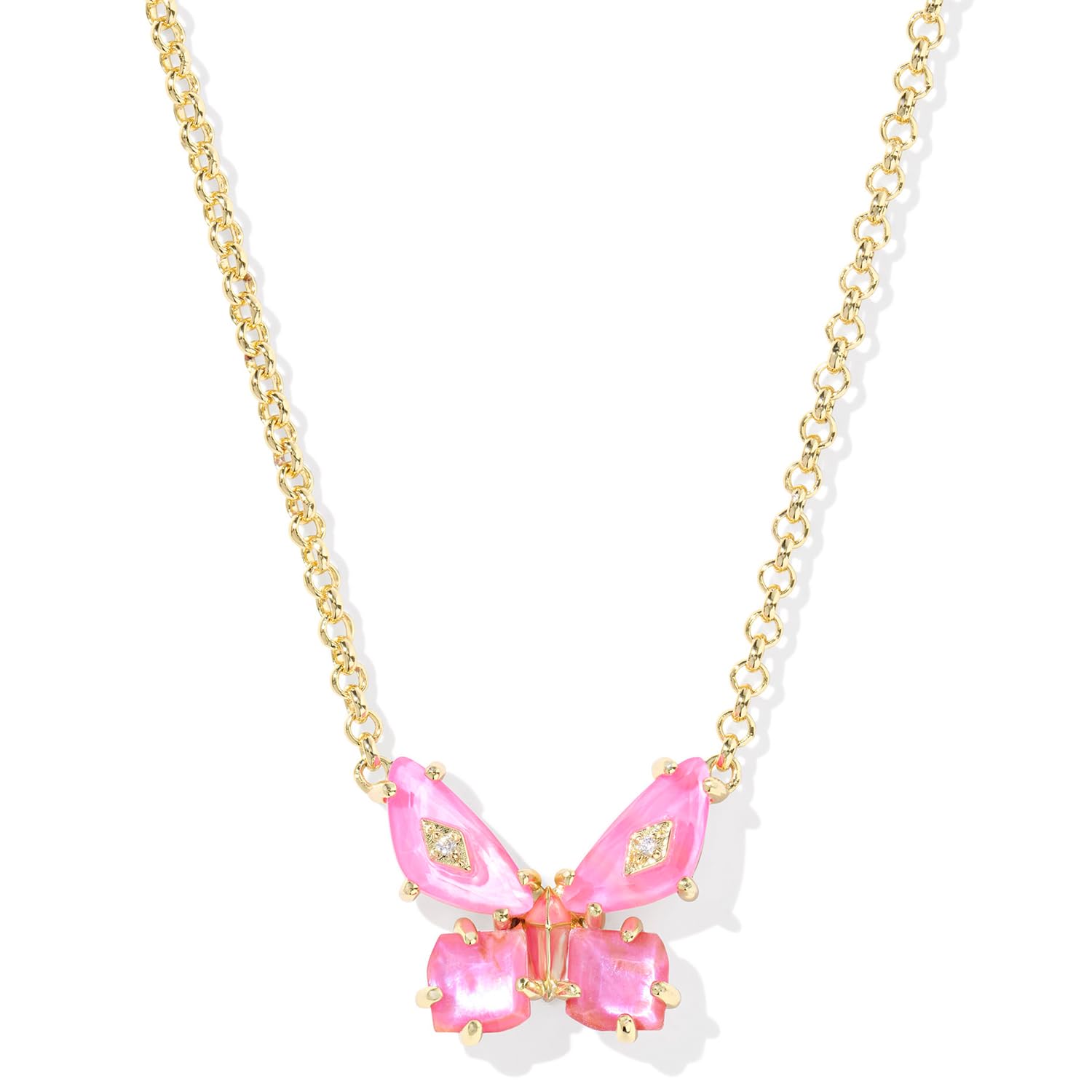 Kendra Scott Bianca Butterfly Short Pendant Necklace, 14K Gold-Plated Brass, Fashion Jewelry for Women, Pink Mix