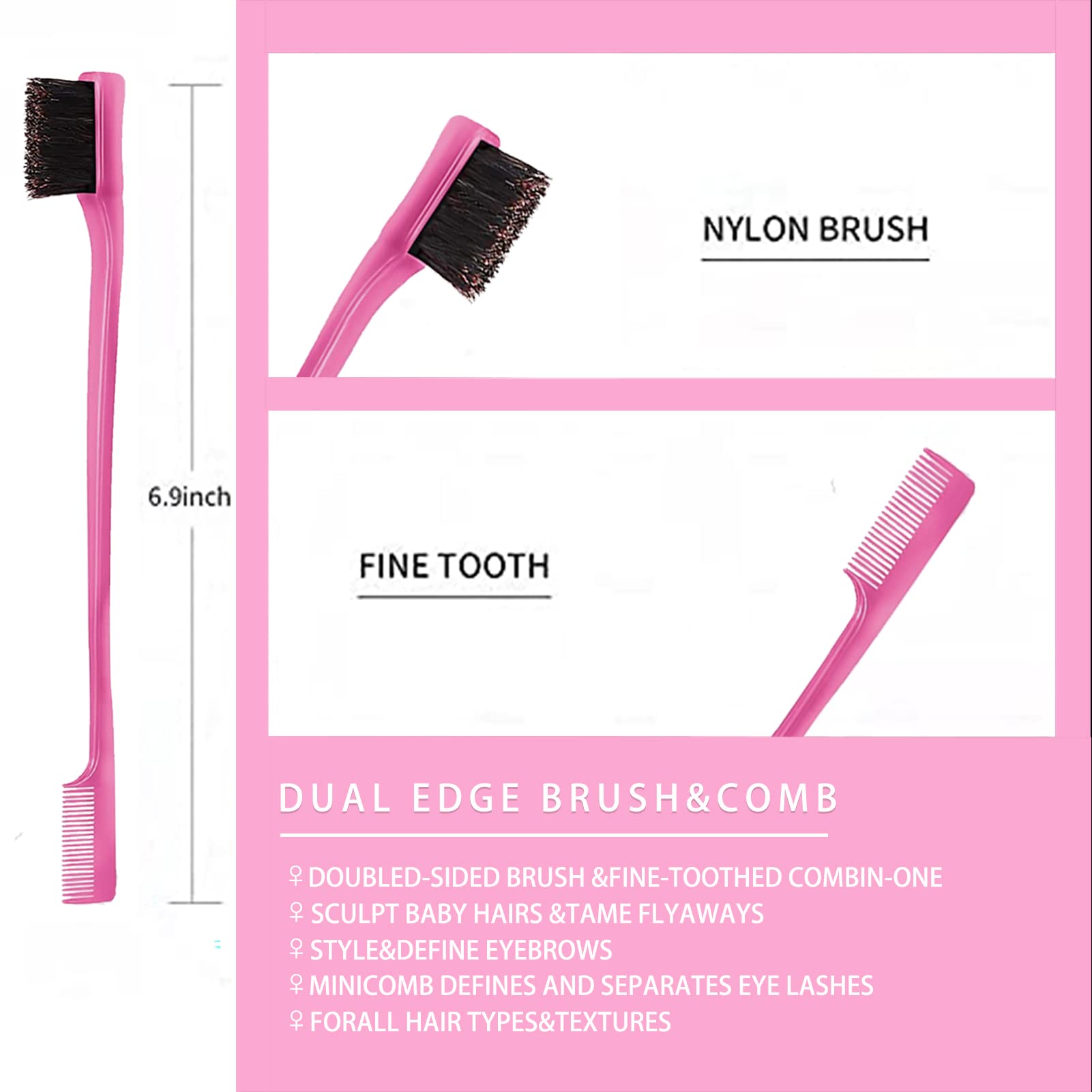 12 Pieces Hair Styling Comb Hair Brush Set, Nylon Teasing Hair Brush Rat Tail Comb With Duckbill Clips, Double Sided Edge Brush