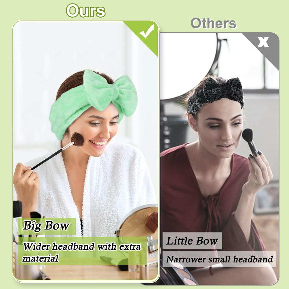 Shintop Makeup Headband, Soft Face Wash Headband With Cute Bow Elastic Spa Headband For Skincare Facial Mask Showers(Light Green