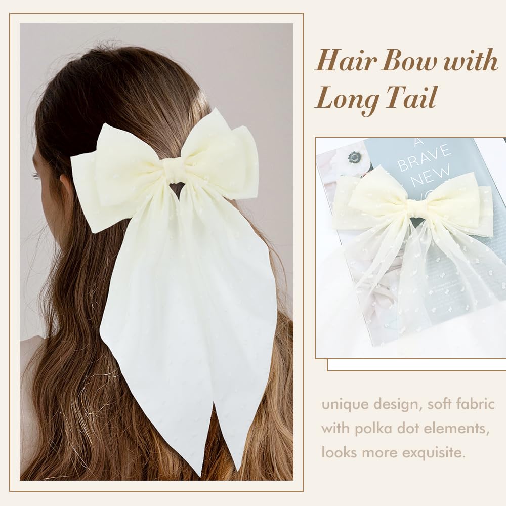 Cinaci 4 Pieces Large Big Oversized Chiffon Hair Bows With Long Tail Bow French Barrettes Hair Clips Accessories For Women Girls