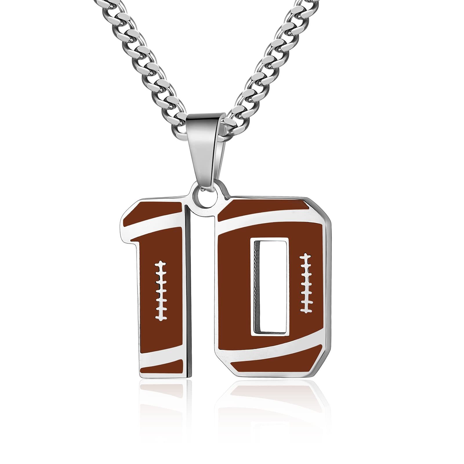 ZRAY Football Number Necklace for Boys Athletes Jersey Number Necklace Silver Stainless Steel Chain 22+2inch Football Charm Pend