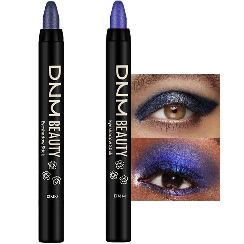 Evpct 2Pcs Cream Eyeshadow Sticks Set For Eyes Waterproof, Midnight Blue Shimmer & Blue Shimmer Matte Eye Shadow Stick Pencil Pe