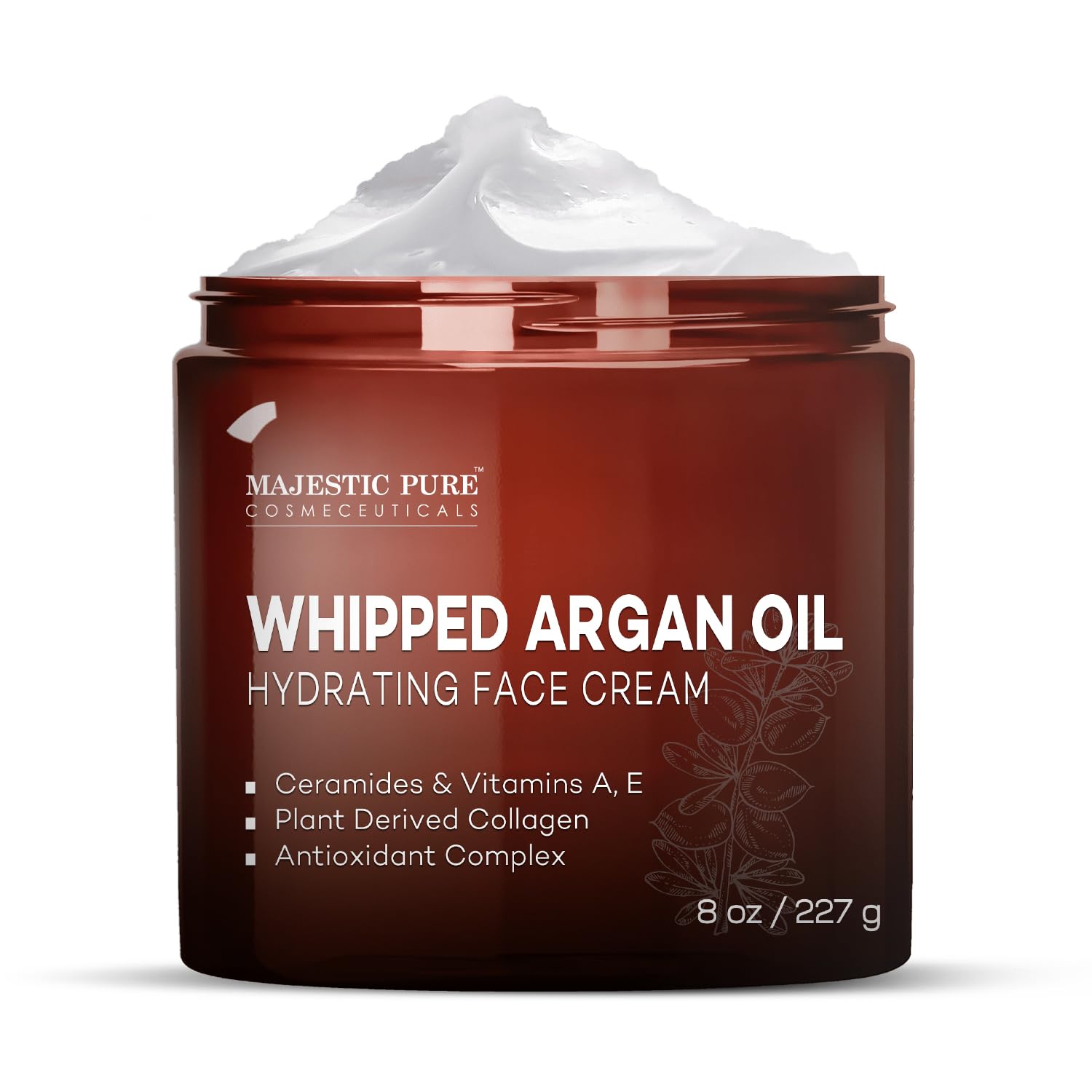 Majestic Pure Whipped Argan Oil Moisturizer Face Cream for Women & Men - With Vitamin E A, Collagen & Ceramides - Hydrates Dry S