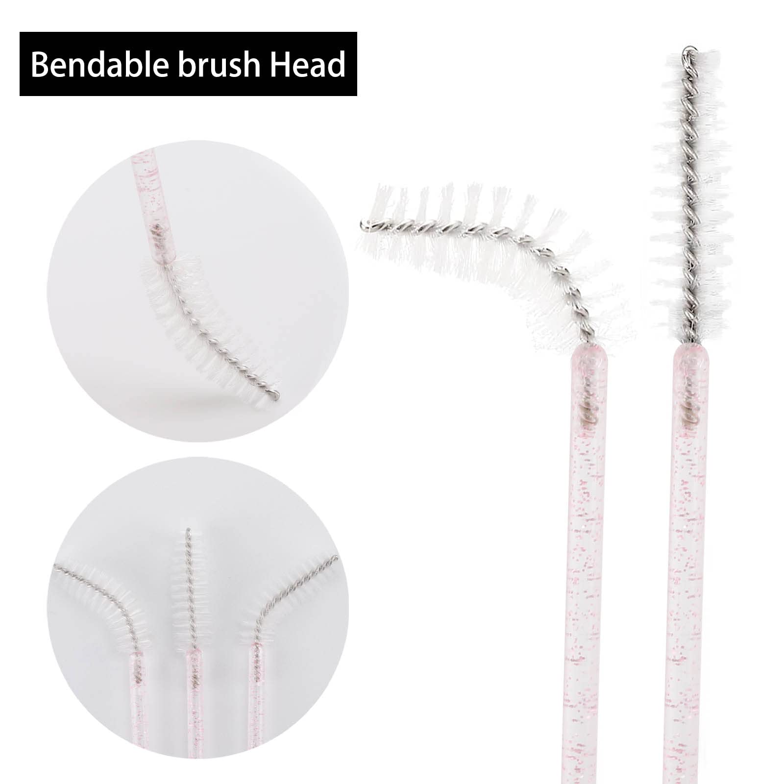 Tbestmax 300 Pcs Disposable Spoolies, Mascara Wand Eyelashes Brushes Applicator For Eyebrow Eye Lash Extension Pink Stick White