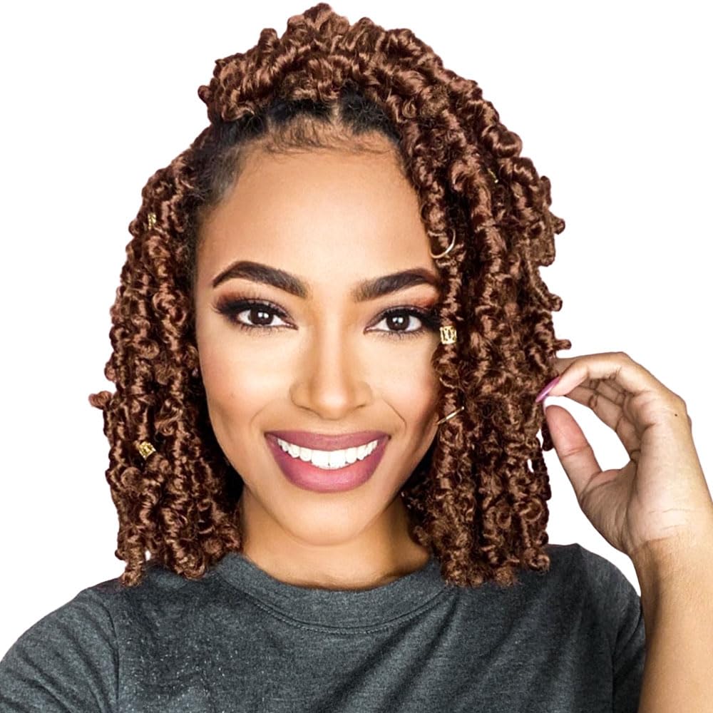 Niseyo 14 Inch Butterfly Locs Crochet Hair 6 Packs color 30, Pre Looped Handmade Medium Drak Brown Distressed Faux Locs Crochet
