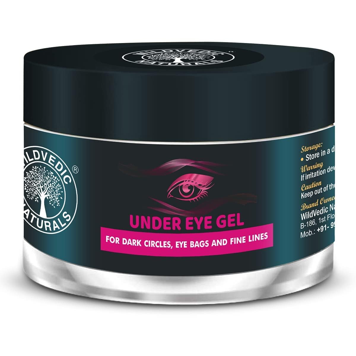 Wildvedic Under Eye Gel With Vitamin C, Aloe Vera, Green Tea & Vitamin E | Dark Circles, Under Eye Bags, Puffiness & Wrinkle Car