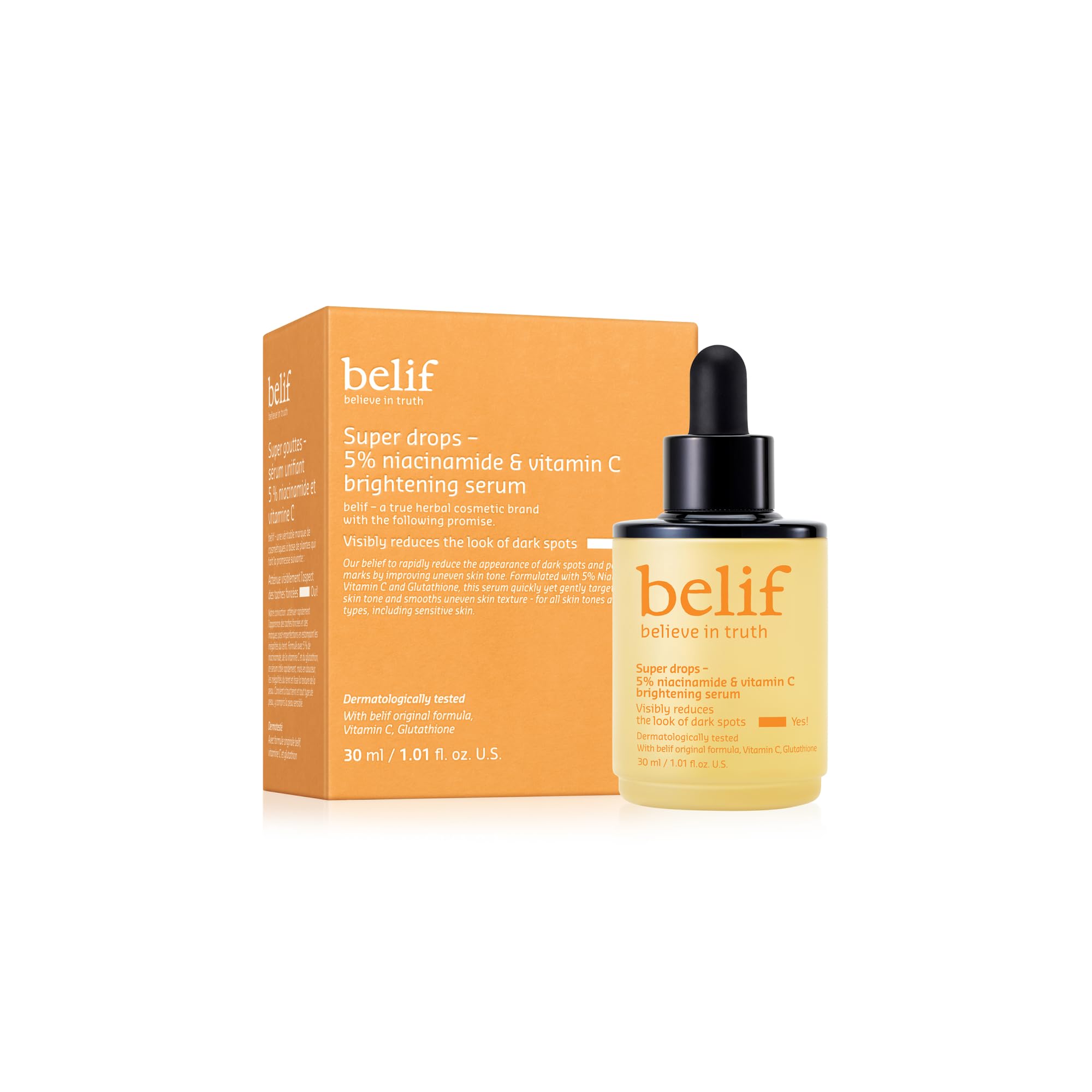 belif Super Drops 5% Niacinamide & Vitamin C Serum | Evens Skin Tone, Reduces Dark Spots & Post-Blemish Marks, Soothes Redness w