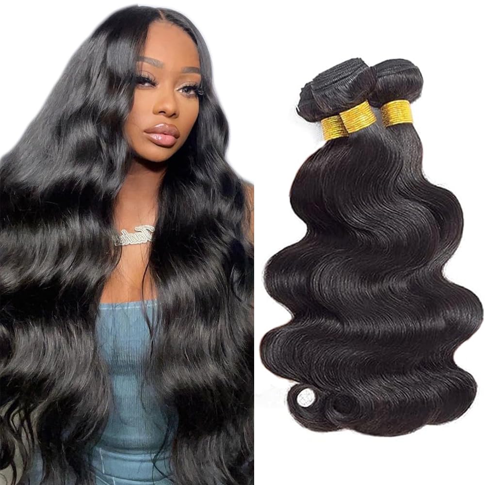 #1B Body Wave Bundles Human Hair 28 30 32 Inch Unprocessed Brazillian Virgin Remy Hair 3 Bundles 150 Gram Natural Black Body Wav