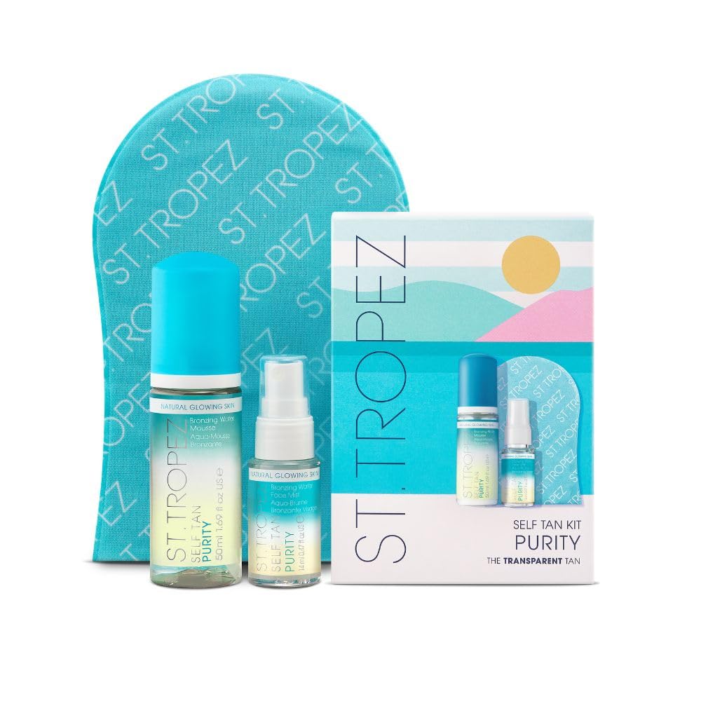 St.Tropez Self Tan Purity Mini Kit, 100% Clean Water Tanning Mousse And Face Mist, Vegan-Friendly With Tropical Scent, Natural G