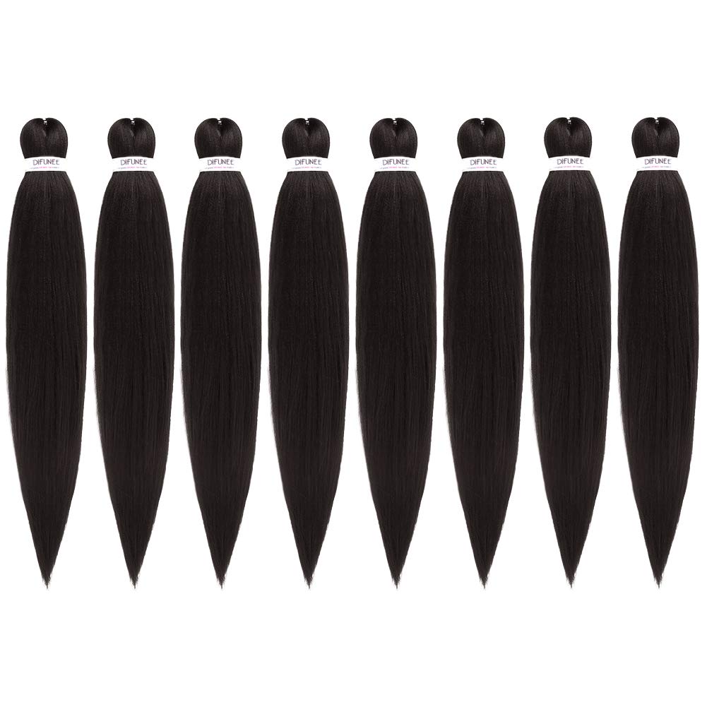 Difunee Pre-Stretched Braiding Hair - 24 Inch 8 Packs Long Braiding Hair Yaki Texture Soft Crochet Braids, Natrual Black Brown H