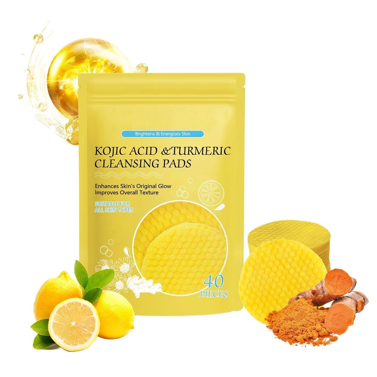 Turmeric Face Scrub Pads, Glow Wash Turmeric Cleansing Pads for Face Deep Cleansing Helps Balance Skin Oil And Water. (40 Pcs)