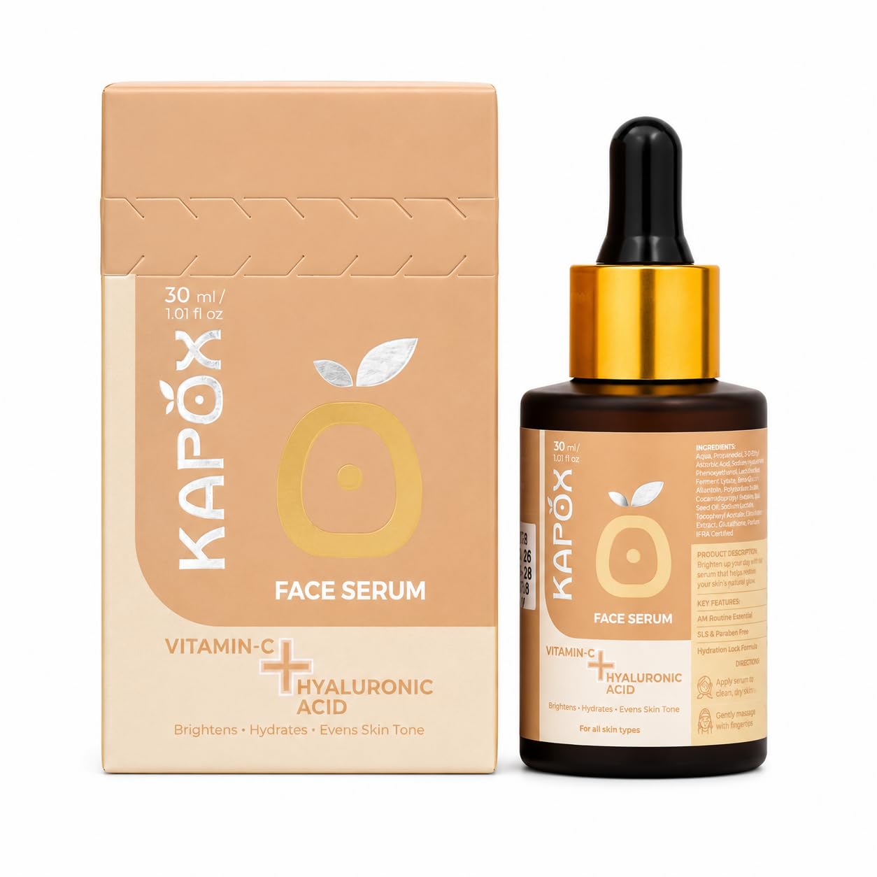 Vitamin C + Hyaluronic Acid Face Serum, Brightening And Hydrating, For All Skin Types | Reduces Dark Spots | Treats Uneven Skin 