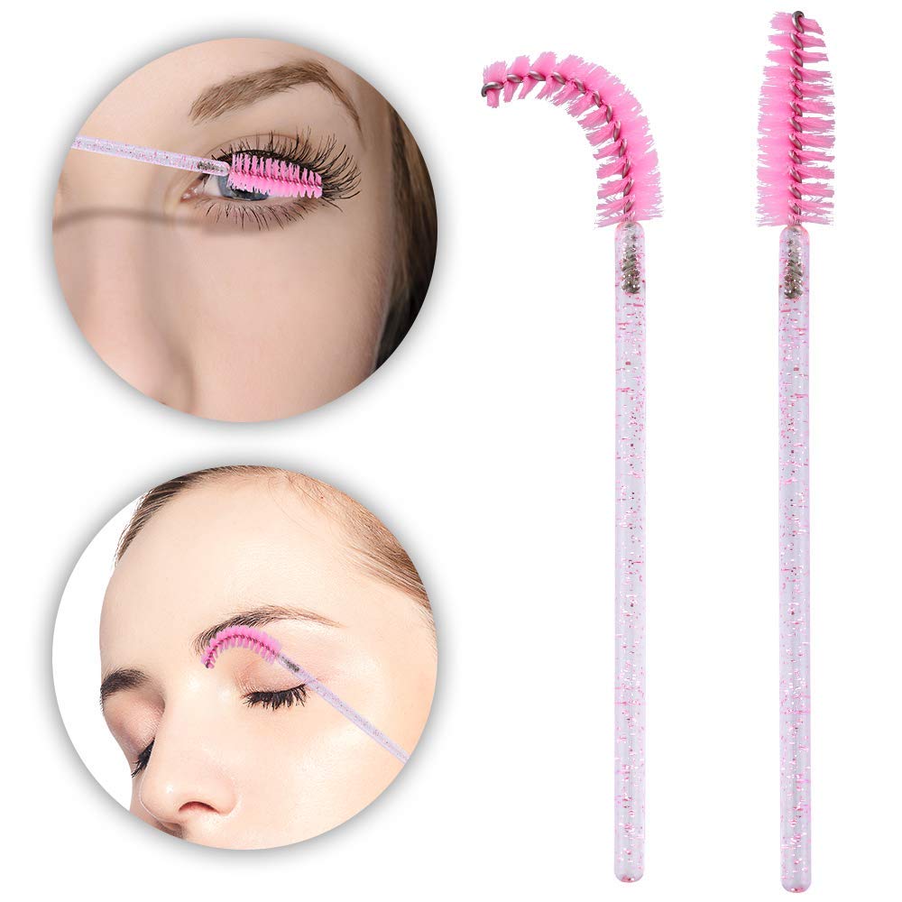 G2Plus 300Pcs Crystal Eyelash Brushes, Pink Disposable Mascara Wands Makeup Applicator, Adjustable Lash Spoolies For Eyelash Ext