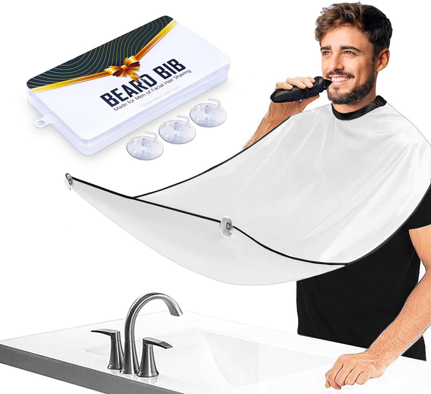 Beard Bib Beard Apron, Beard Hair Catcher For Men Shaving & Trimming Non-Stick Waterproof Beard Cape Grooming Cloth With 3 Sucti