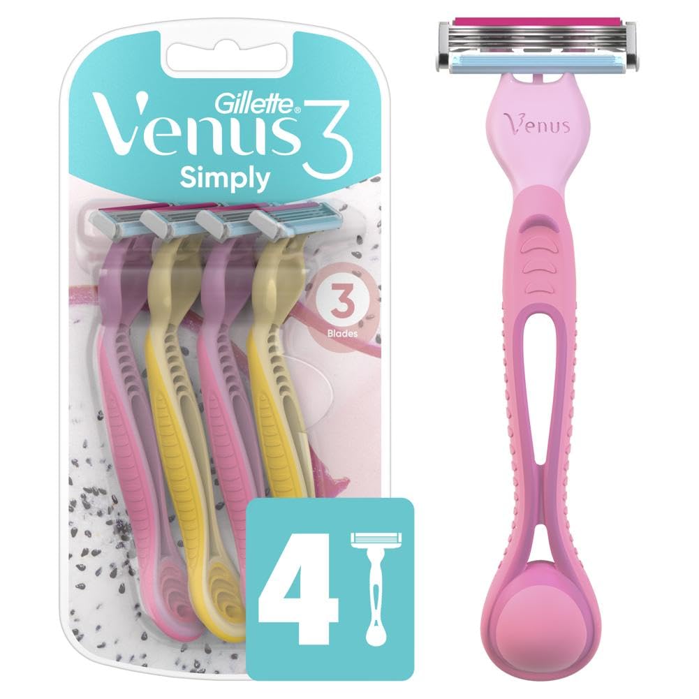 Gillette Venus Simply 3 Dragonfruit Women'S Disposable Razor, 4 Count