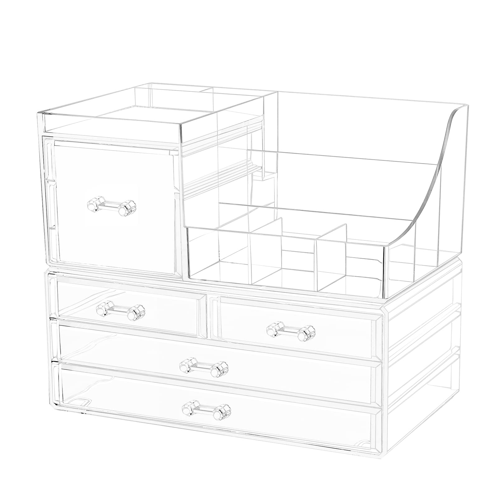 Cq Acrylic 2 Pack Clear Make Up Organizer Countertop,Stackable 5 Drawers Makeup Storage,Cute Vanity Organizers For Dresser Hair