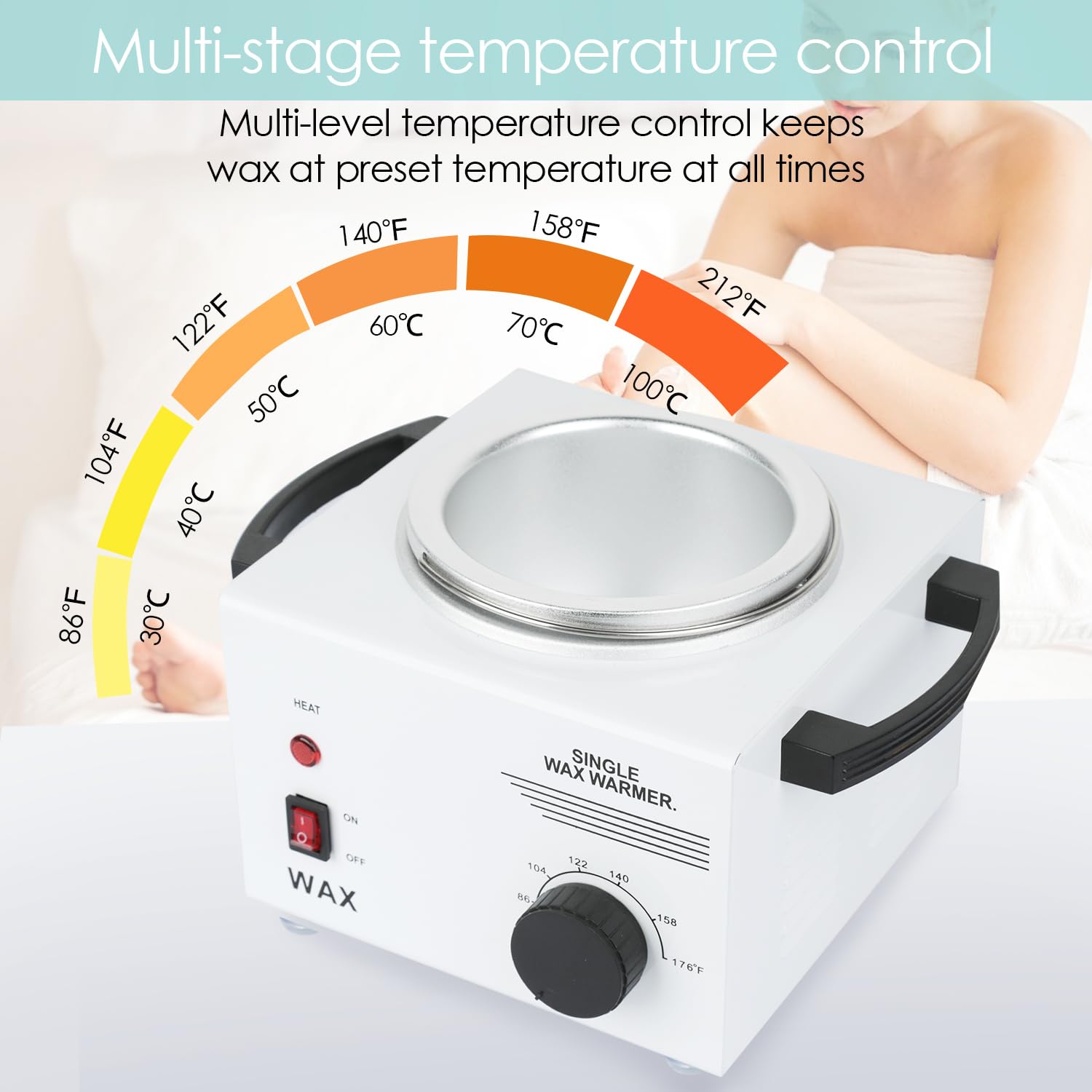 Single Wax Warmer Professional Electric Wax Heater For Hair Removal- Wax Pot With 50Pcs Wax Sticks Heat Up Quickly & Fahrenheit