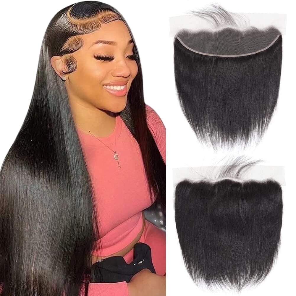 Qthair Straight Human Hair Lace Frontal 14A Brazilian Straight Human Hair 13X4 Ear To Ear Frontal 10 In 150% Density Swiss Lace