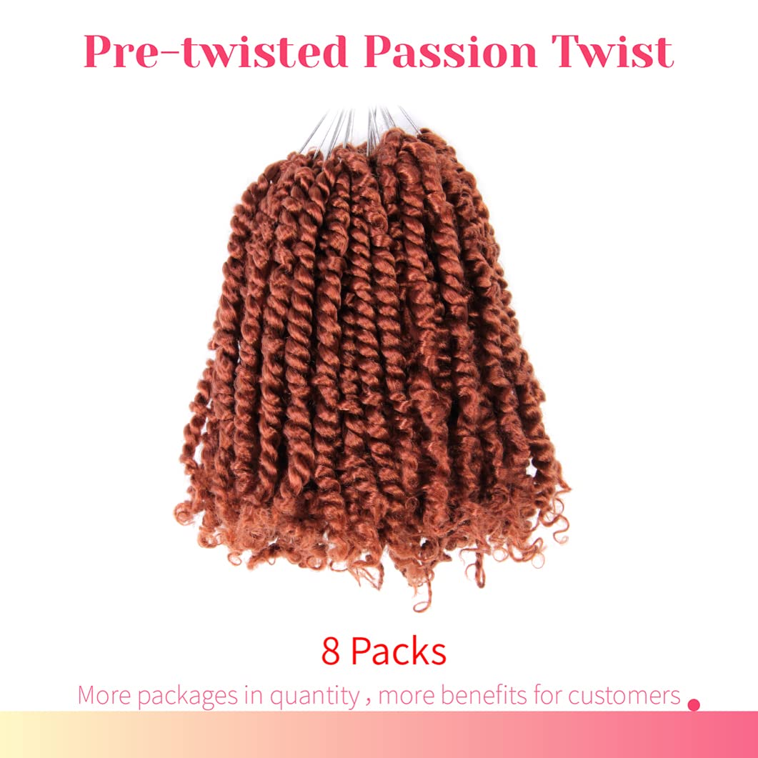 The BOHOBABE Pre-Twisted Passion Twist Crochet Hair 6 Inch Short Pre-looped Crochet Passion Twist Braiding Hair 8 Packs (350#)