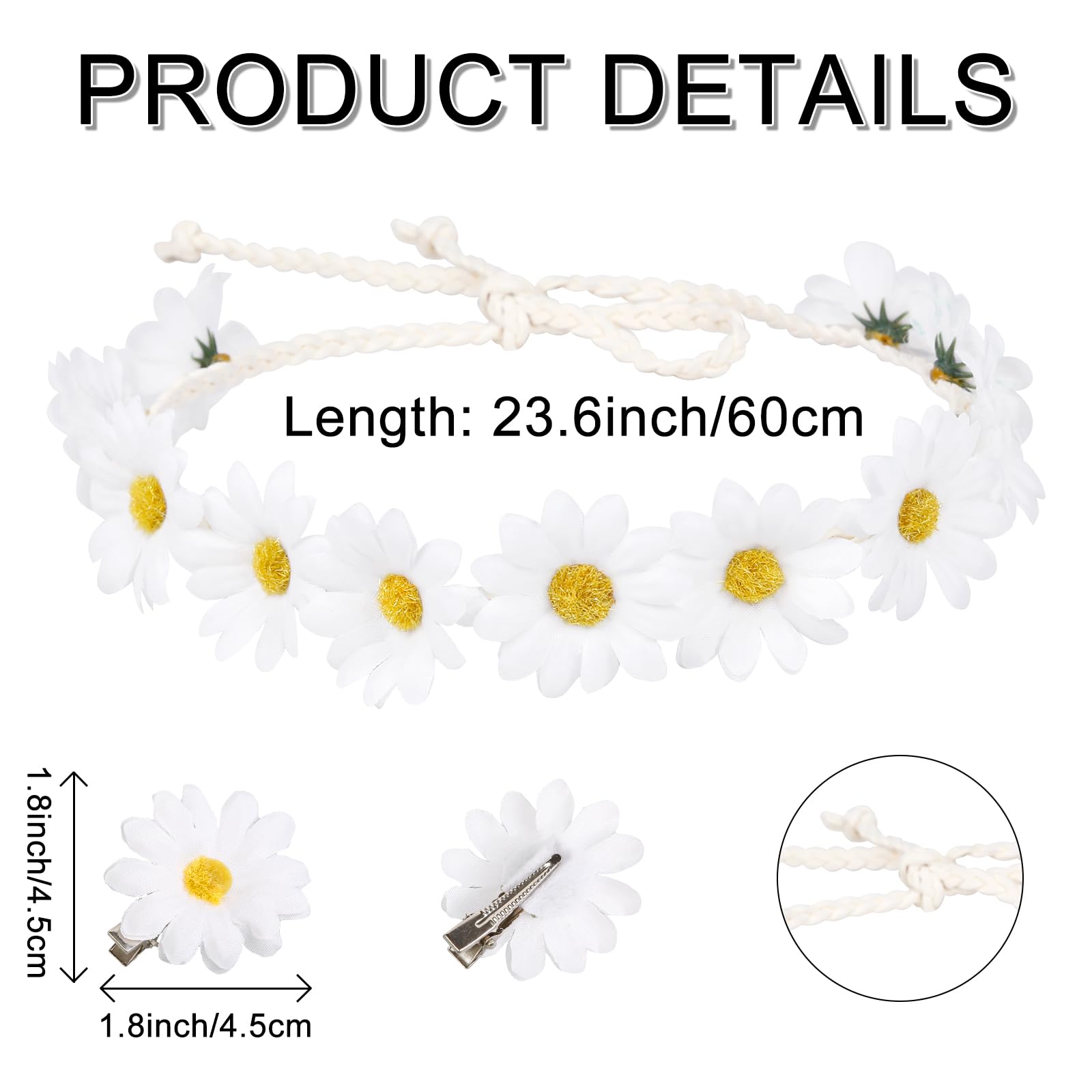 1PC Flower Crown Headband and 8PCS Daisy Hair Clips for Hair Hippie Sunflower Floral Headbands for Women Girls Small Flowers Hai