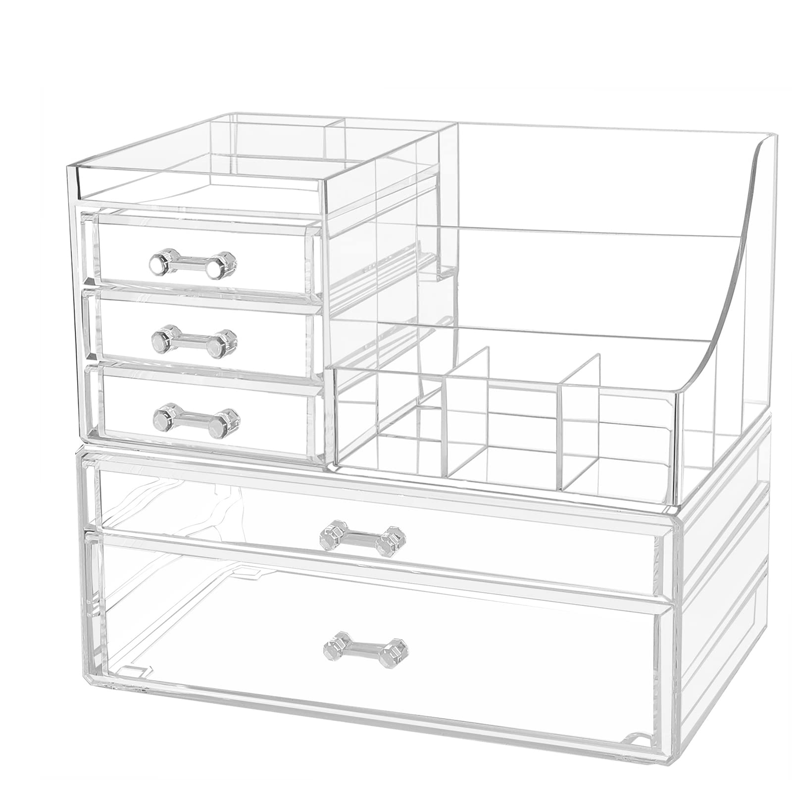 Cq acrylic 2 Pack Clear Make Up Organizers for Vanity,Stackable 5 Drawers Make Up Organizer,Cute Desk Organizer for Vanity Jewel