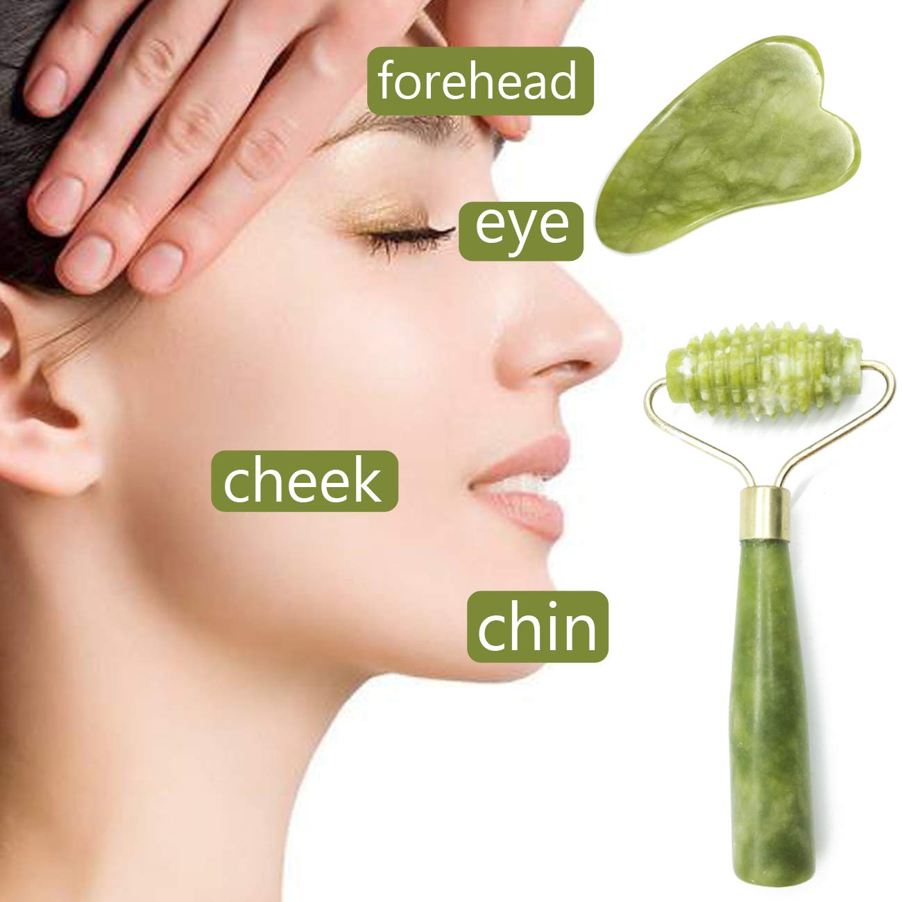 Tihood 6Pcs Massage Tools Kits, 4 Pcs Jade Roller Facial Ridged Roller Kits Skin Roller With 2 Pieces Scraping Massage Tools Ant