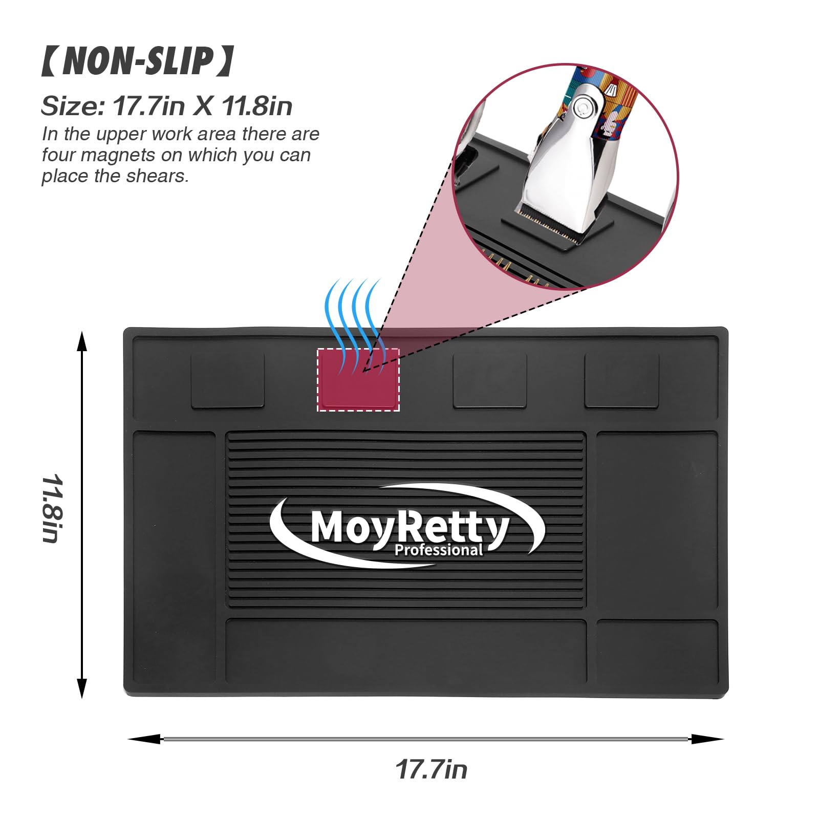 Moyretty Magnetic Barber Organizer Mat For Clippers(17.7'' X 11.8'') - Professional Anti-Slip Heat Resistant Silicone Pad With S