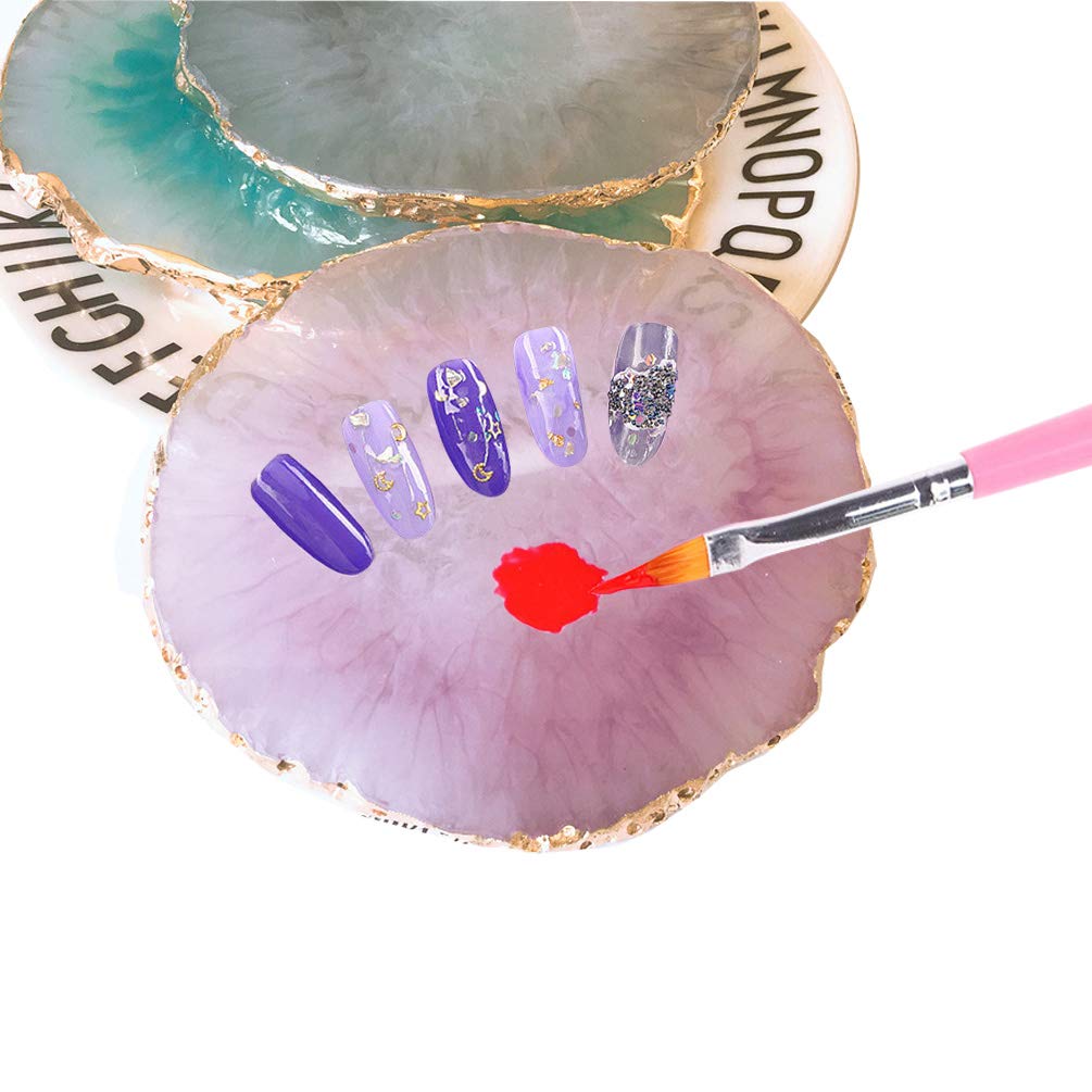 Jassins Resin Nail Art Palette,Nail Art Painting Mixed Color Palette Gold Edge Nail Gel Color Makeup Display Board (Pink)
