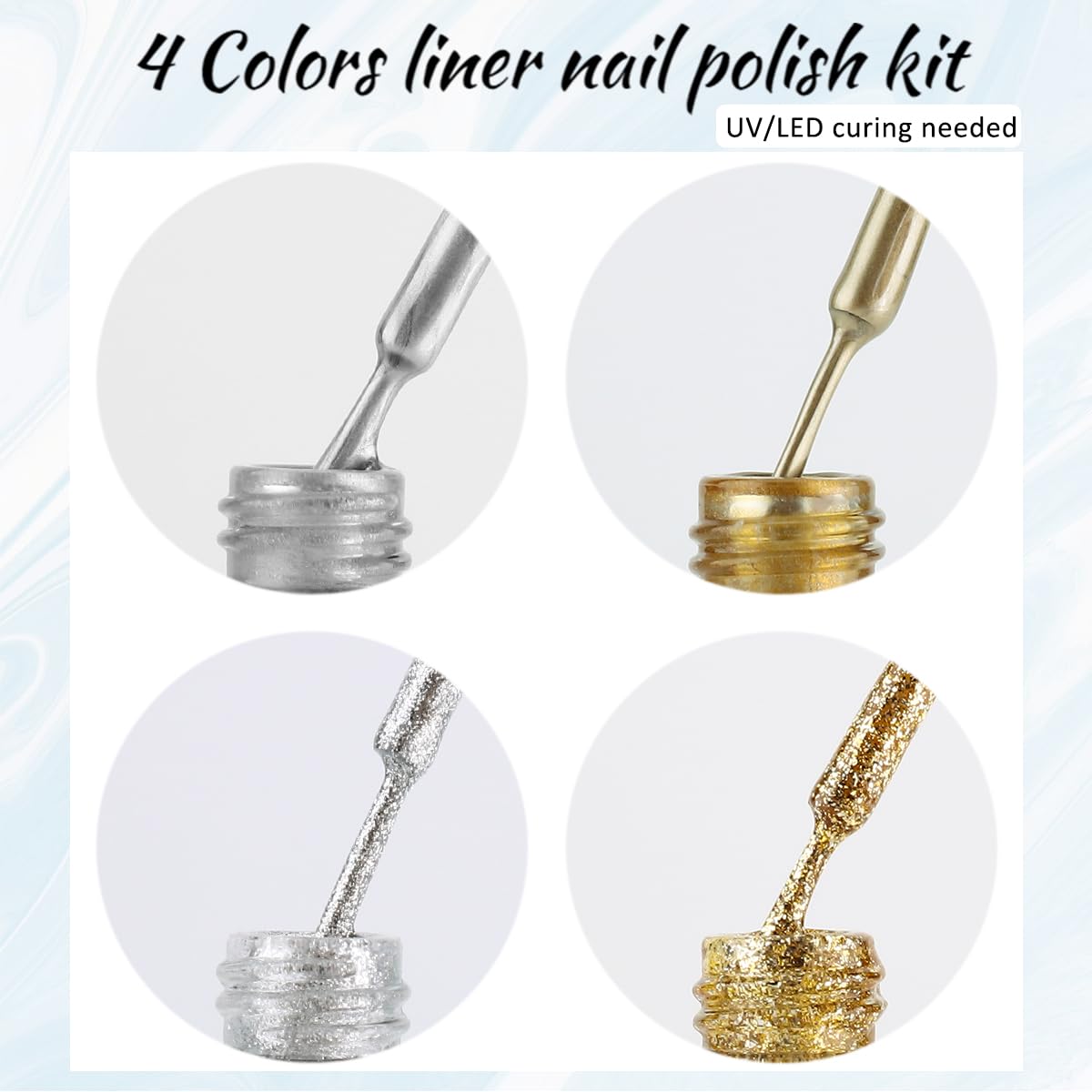 Fcozpjk Gold And Silver Gel Nail Polish 4PCS Metallic Liner Nail Art Polish Mirror Chrome Effect Metal Paint French Tips Wave Fl