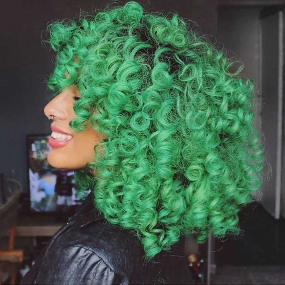 andromeda Ombre Green Wigs for Black Women Soft Short Curly Wig with Bangs Synthetic Afro Loose Kinky Curly Wig St. Patrick's Da