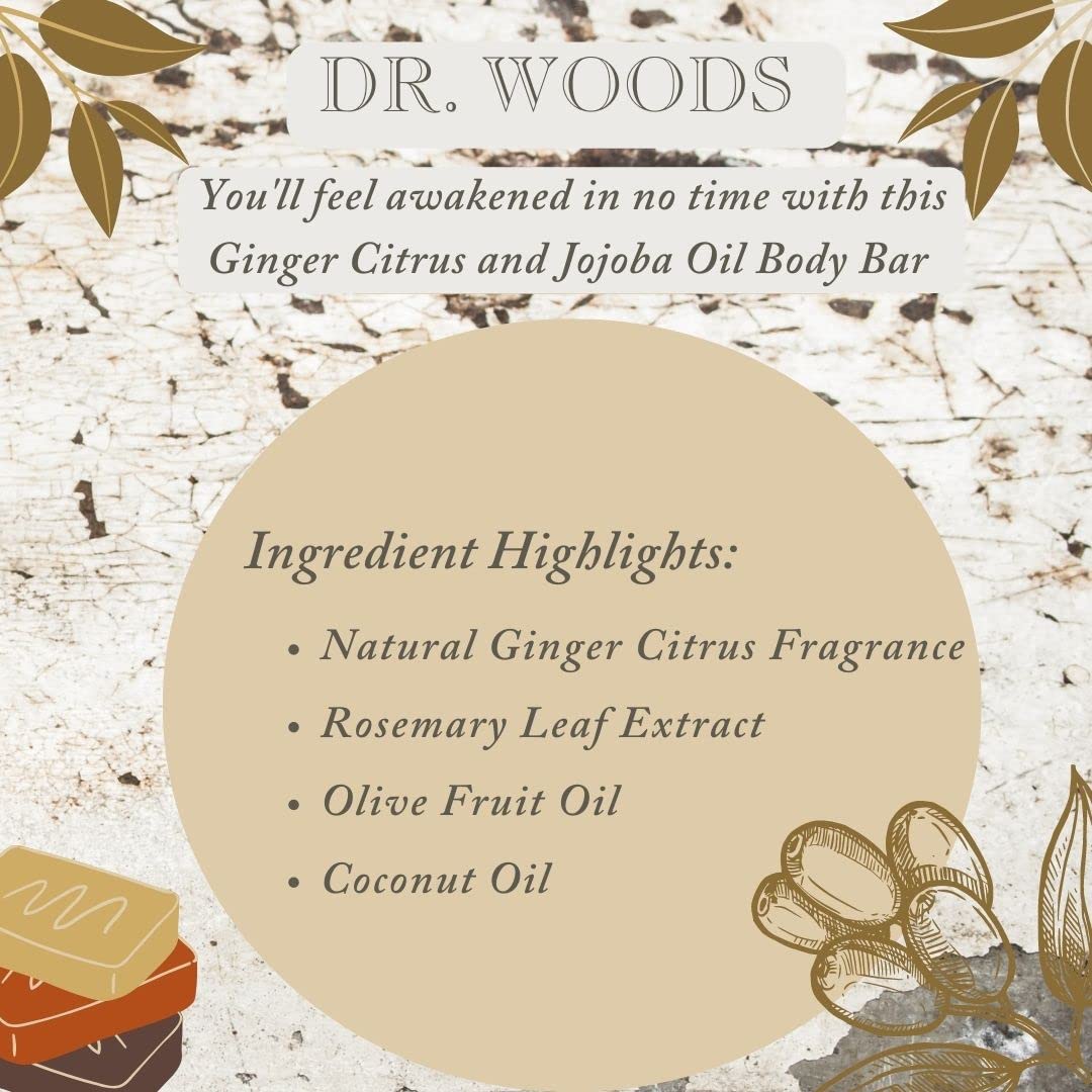 Dr. Woods Ginger Citrus Bar Soap with Jojoba Oil & Organic Shea Butter, 5.25 Ounce (Pack of 3)