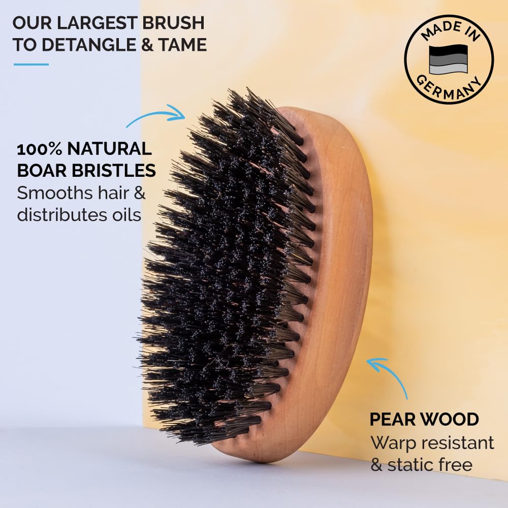 ZEUS Oval Military Beard Brush with Bristle Cleaner, Boar Bristle Beard Brush & Bristle Rake Cleaner Gift Set (Made in Germany)