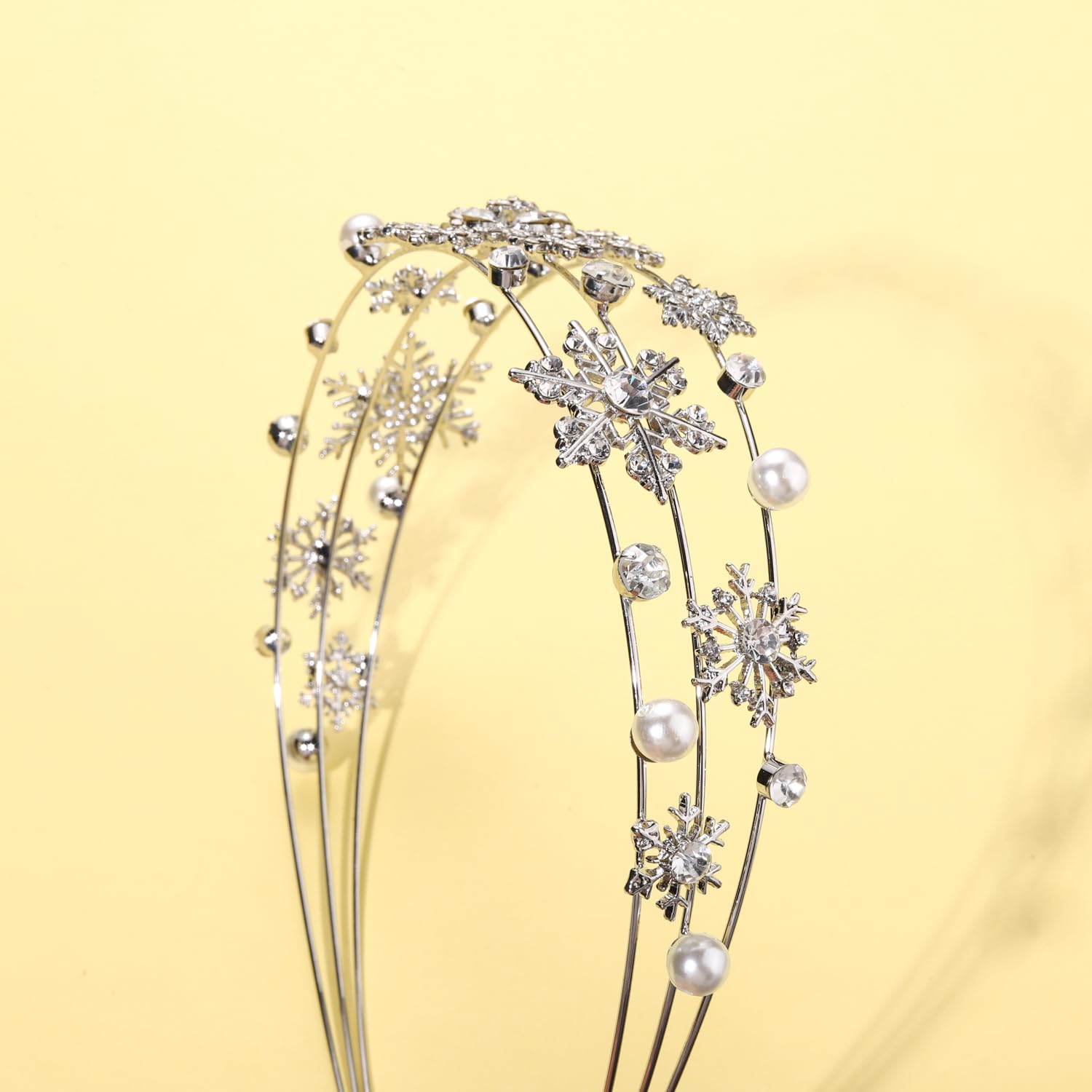 Heidkrueger Christmas Headband Silver Snowflake Headband Pearl Christmas Party Headbands For Women Holiday Hair Hoop (Snowflake/