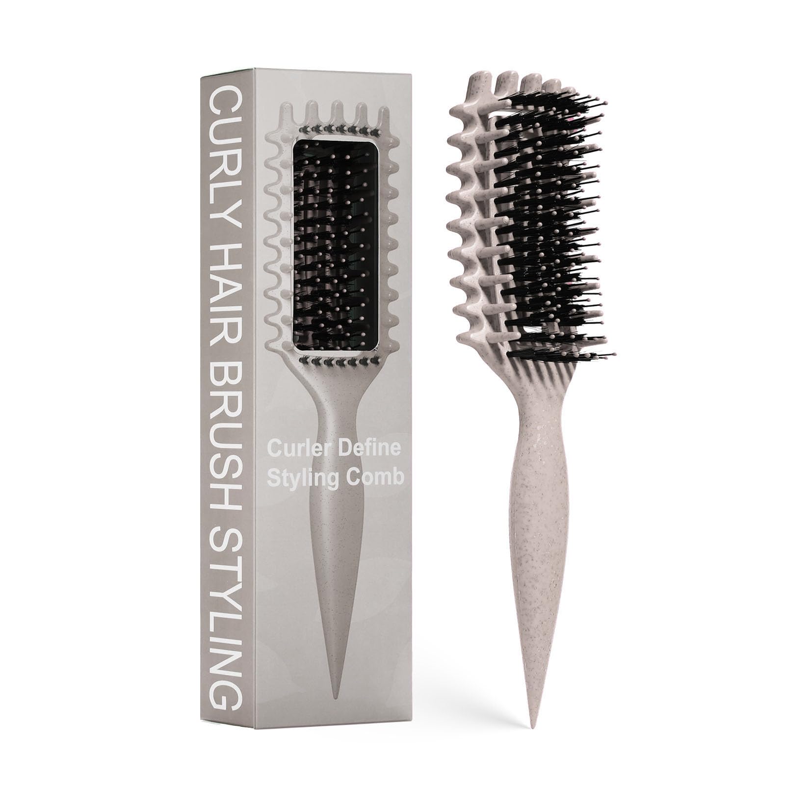 Curly Hair Brush Candybrush Curl Defining Brush for Detangling Shaping and Defining Curls for Women, Men, Wet & Dry Hair (Beige)