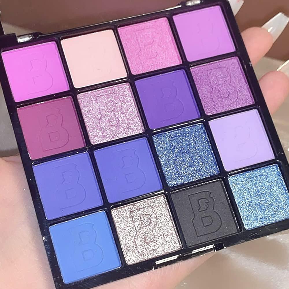 Yeweian Purple Blue Eyeshadow Palette, 16 Colors Blue Purple Glitter Matte Eyeshadow Palette, Korean Eyeshadow Palette Makeup,Wa