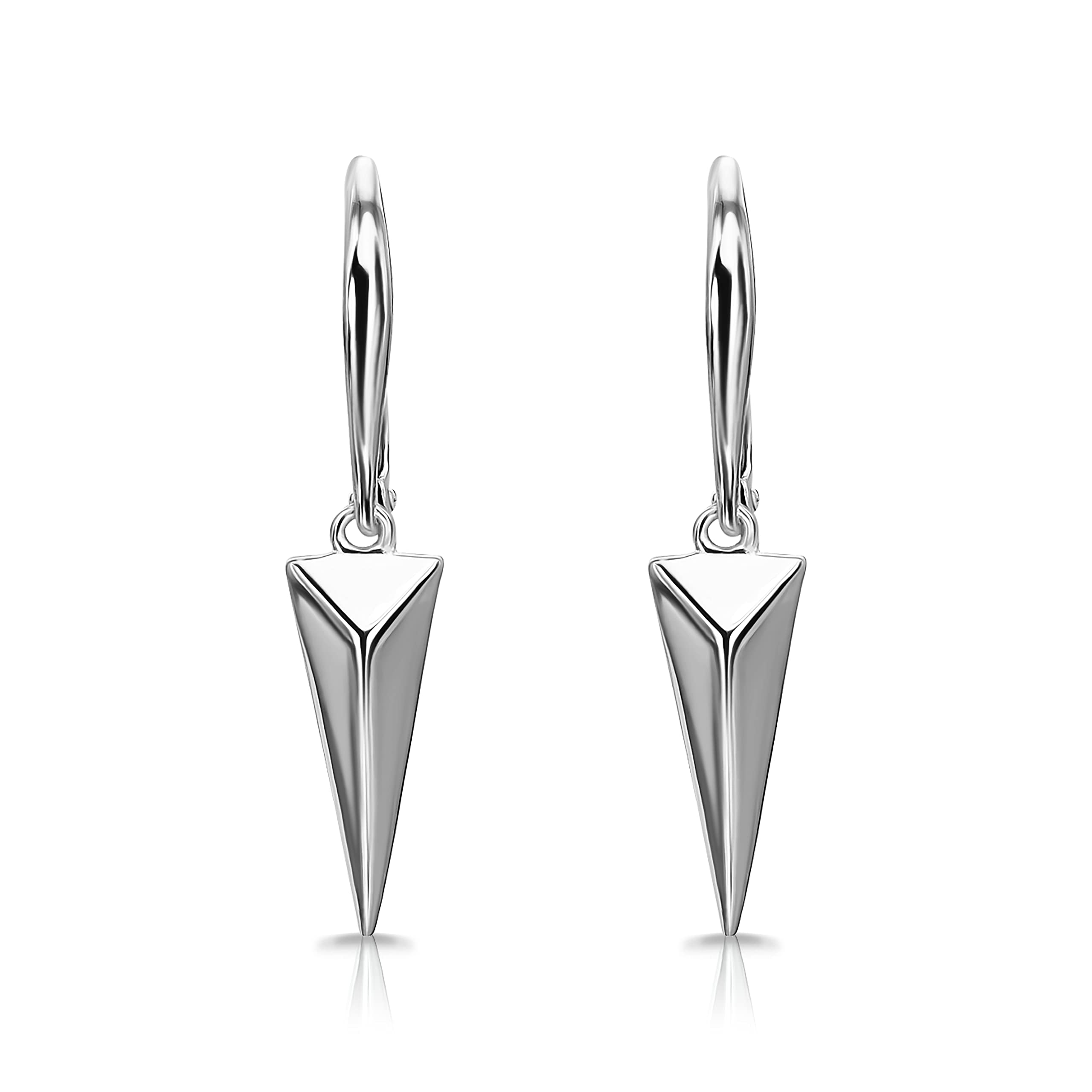 Sterling Silver Geometric Minimalist Triangle Leverback Dangle Drop Earrings for Women Mens