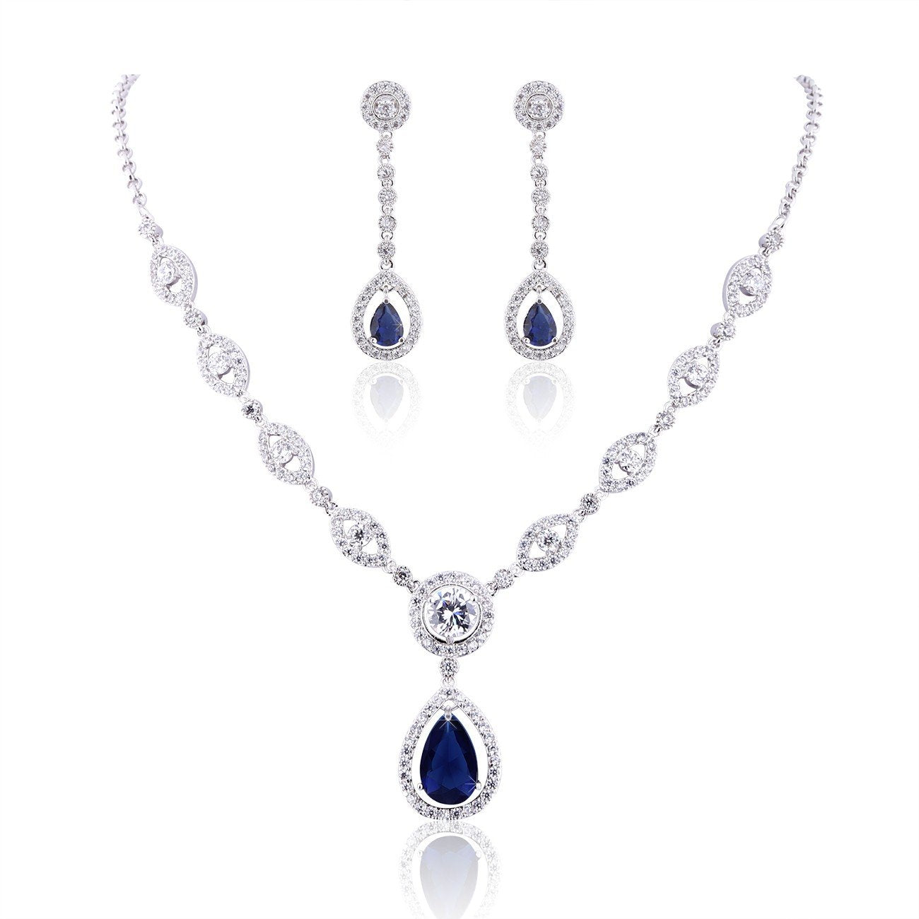 GULICX AAA Cubic Zirconia CZ Women's Party Jewelry Set Fashion Earrings Pendant Necklace Set Silver Tone