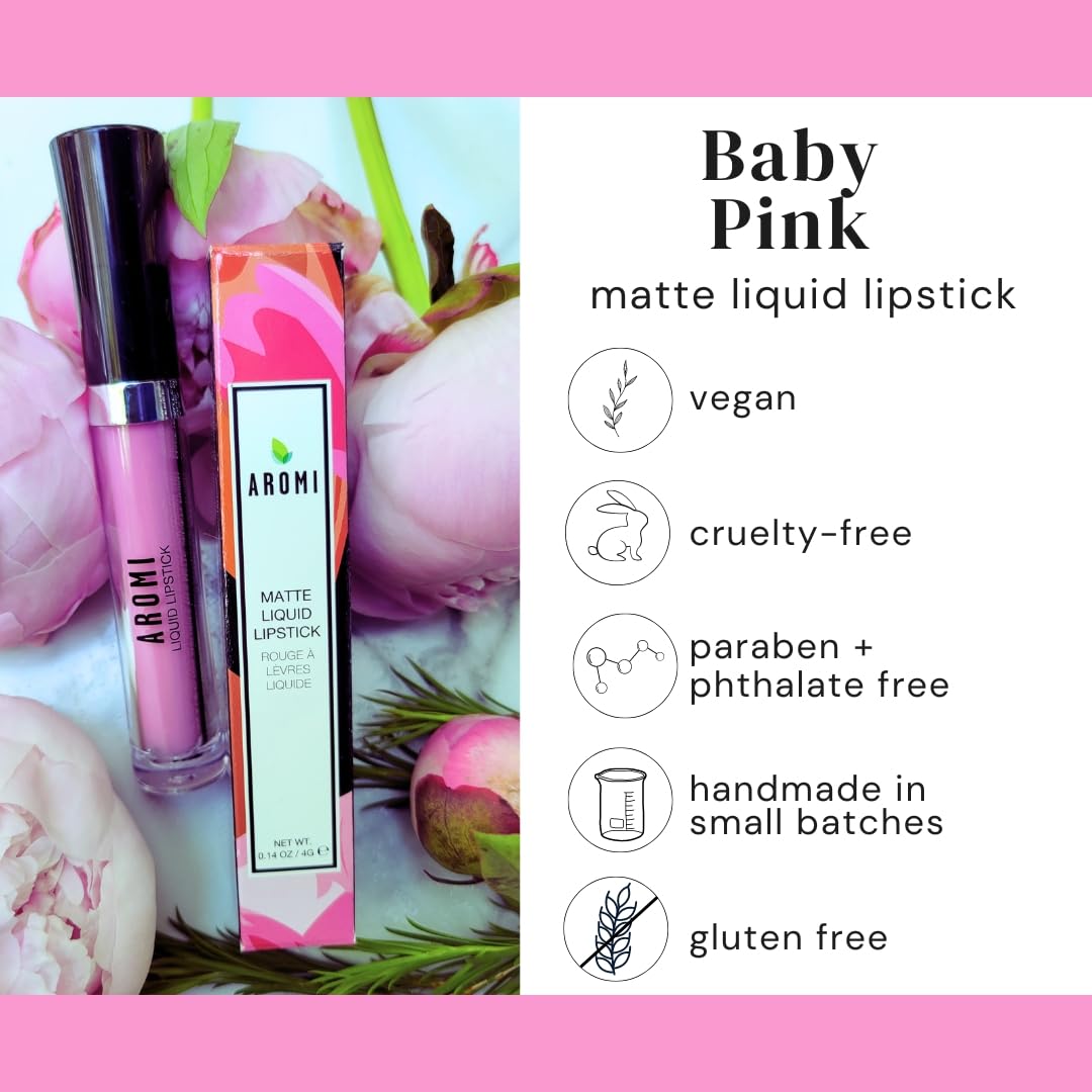 Aromi Baby Pink Matte Liquid Lipstick, Light Pink Lip Color, Smudge Proof, Waterproof, And Long-Lasting Lipstick, Vegan And Crue