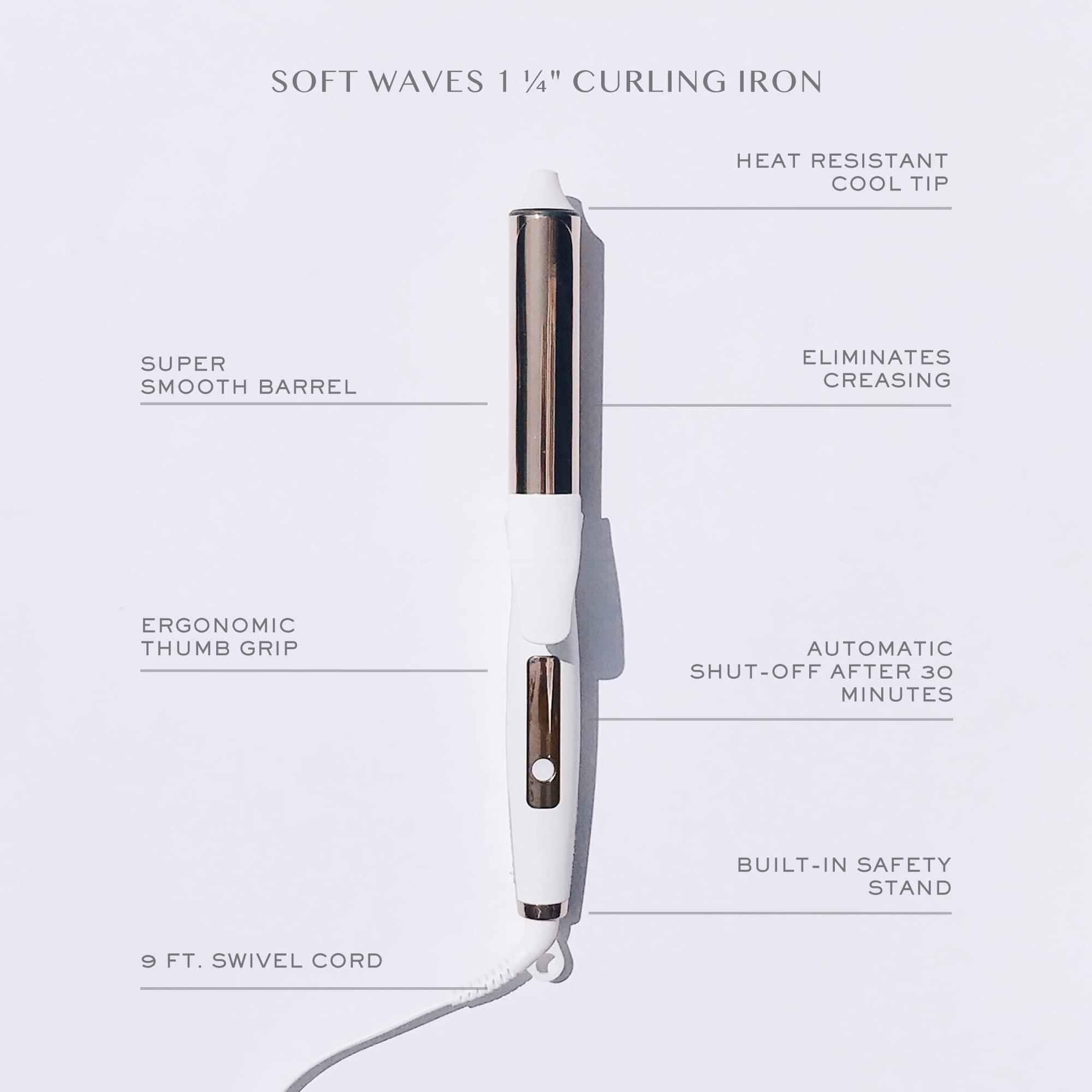Kristin Ess 1 1/4" Titanium Curling Iron for Beach Waves & Curls, Dual Voltage, Auto Shut-Off, White, Model 184-KES-0111